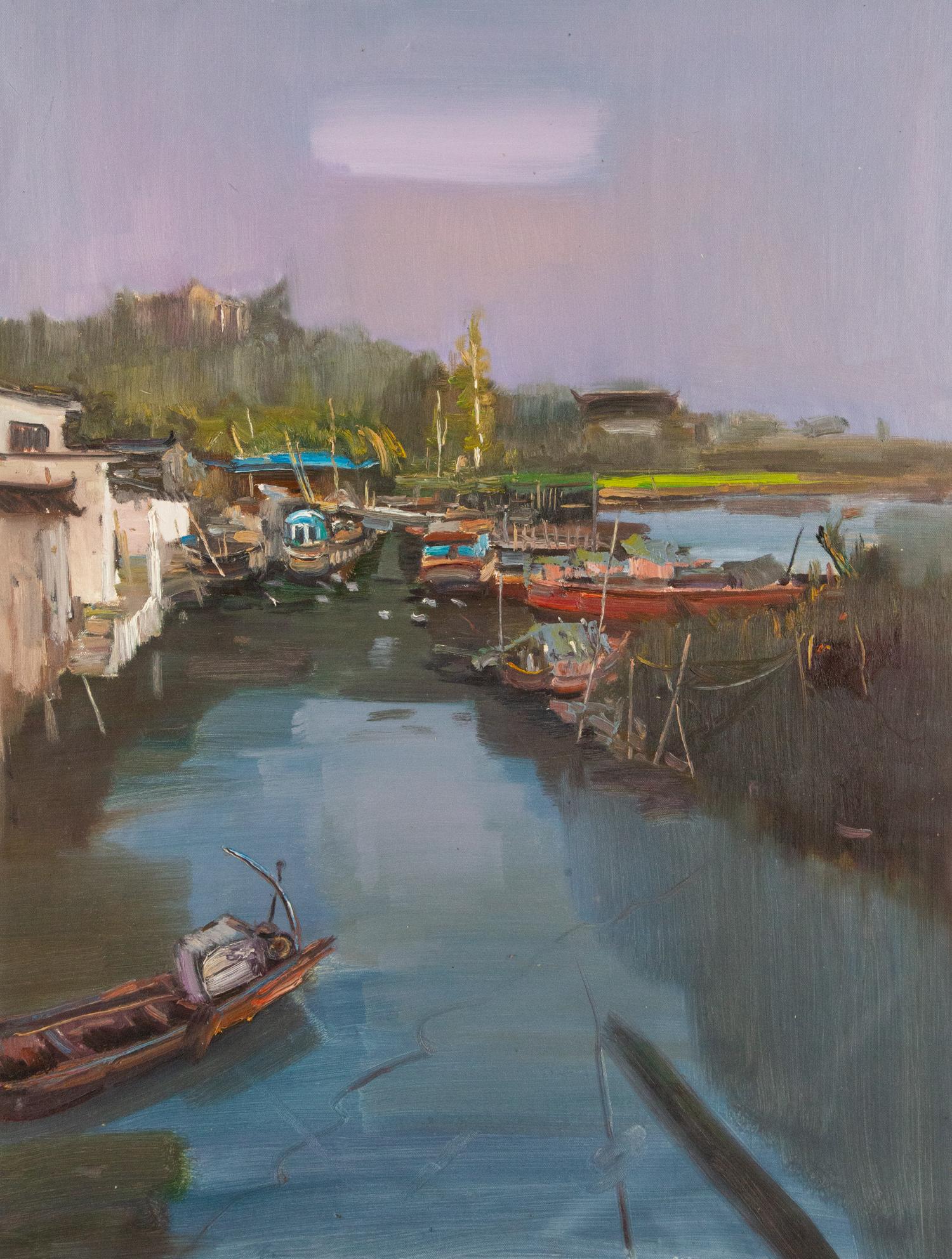 Title: Small Fishing Village 1
Medium: Oil on canvas
Size: 30.75 x 23.5 inches
Frame: Framing options available!
Condition: The painting appears to be in excellent condition.
Note: This painting is unstretched
Year: 2000 Circa
Artist: Yao