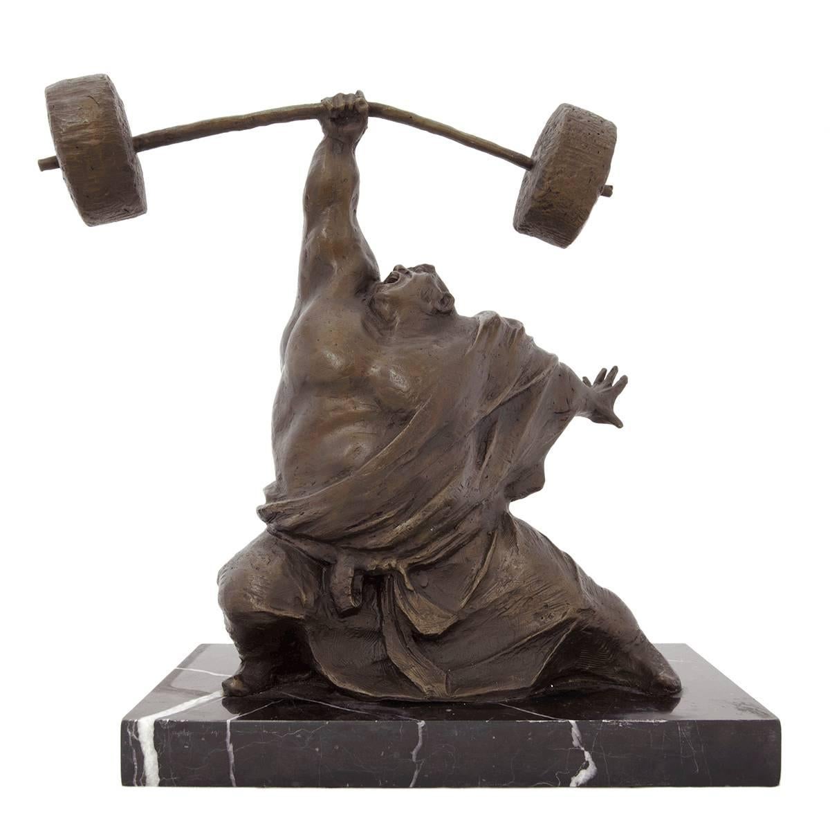 Chinesische zeitgenössische Kunst-Bronzeskulptur eines Gewichthebers 