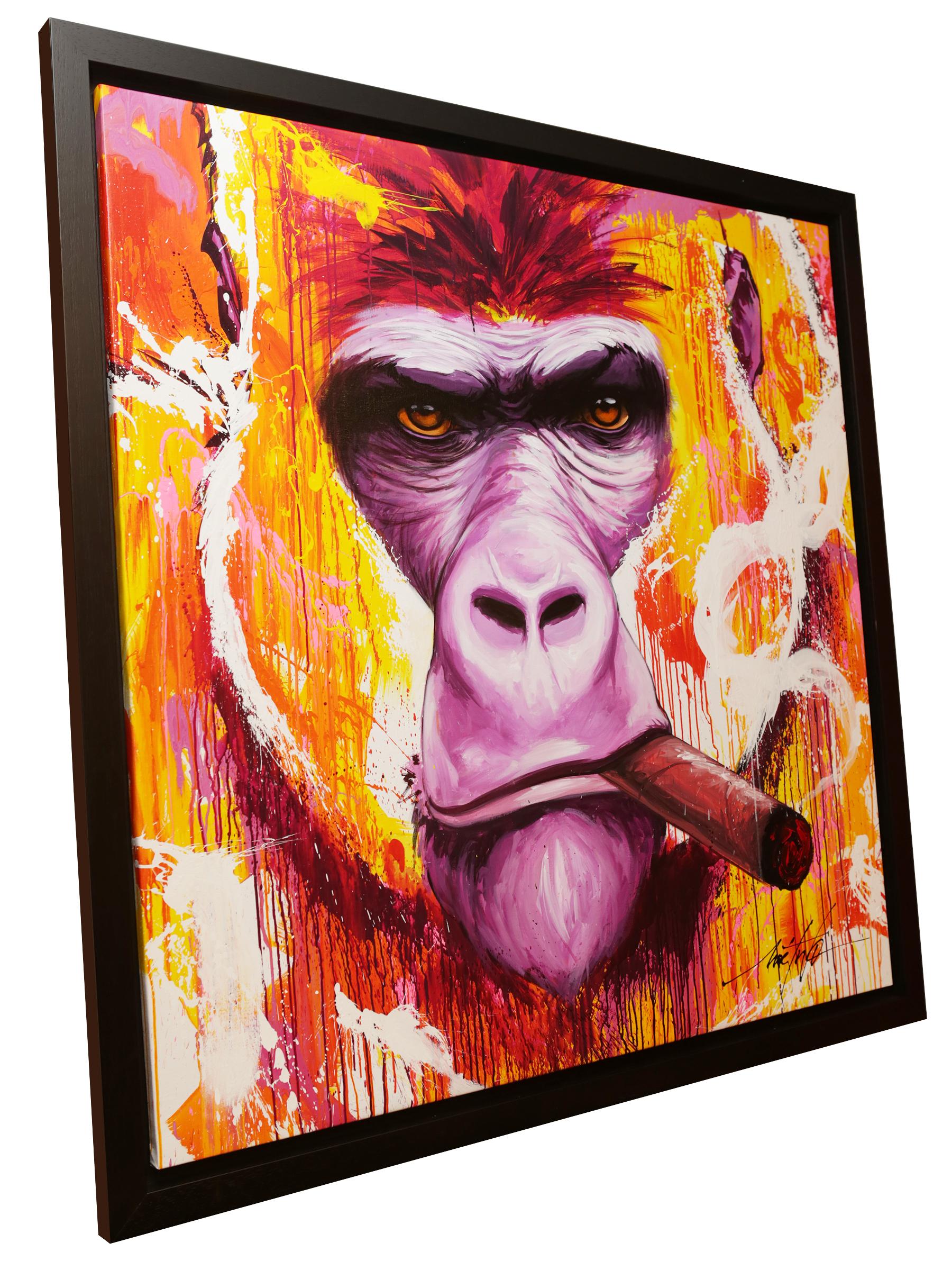 Painting Yaounde smoke a cigar,
on canvas: Measures: L 140 x W 140cm. Under
American black oak wooden frame.
Exceptional and unique piece.
By Noe Two. Made in France in 2019.