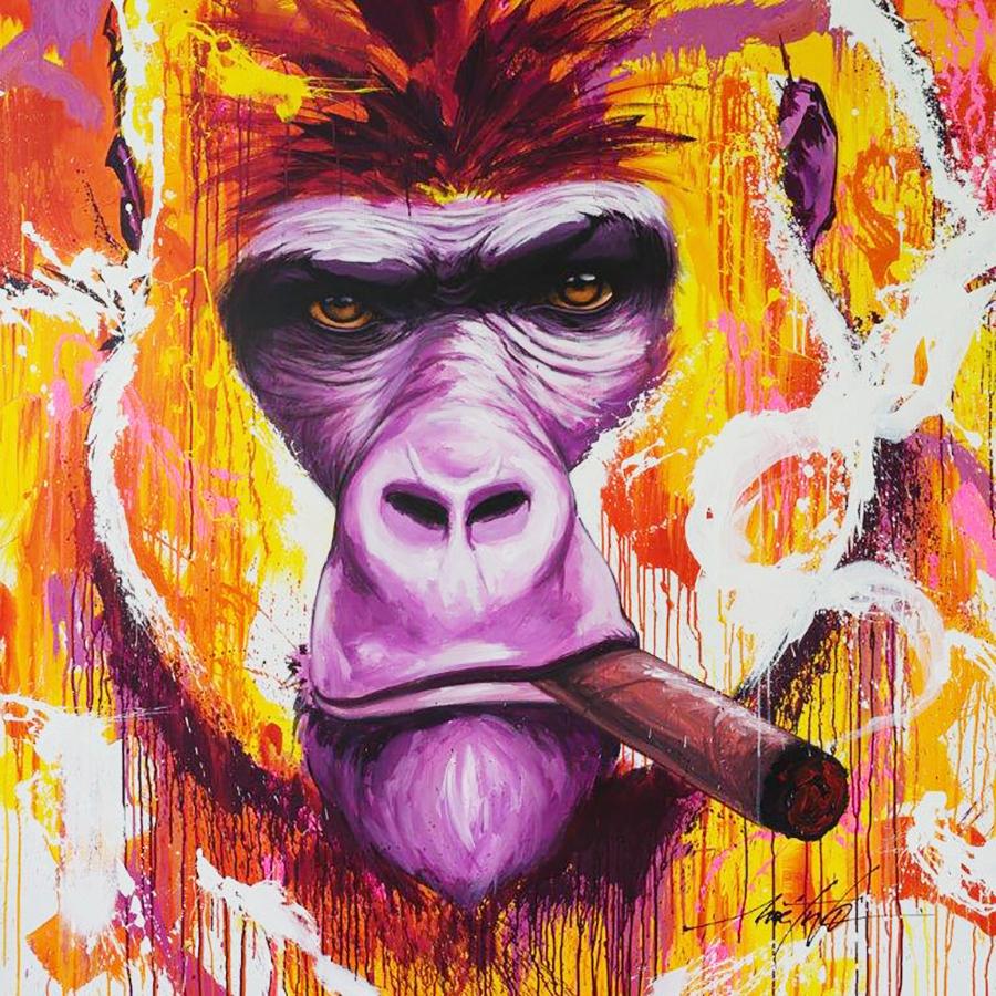 gorilla smoking cigar painting