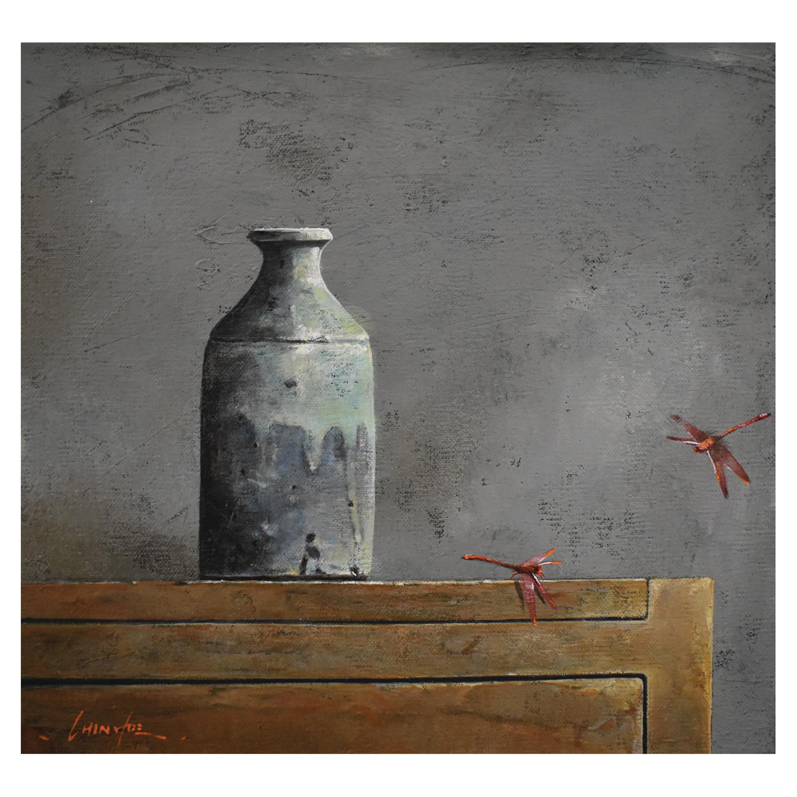 Joy in the Mundance II, Red Dragonflies & Ceramic Porcelains painting on canvas - Mixed Media Art by Yap Chin Hoe