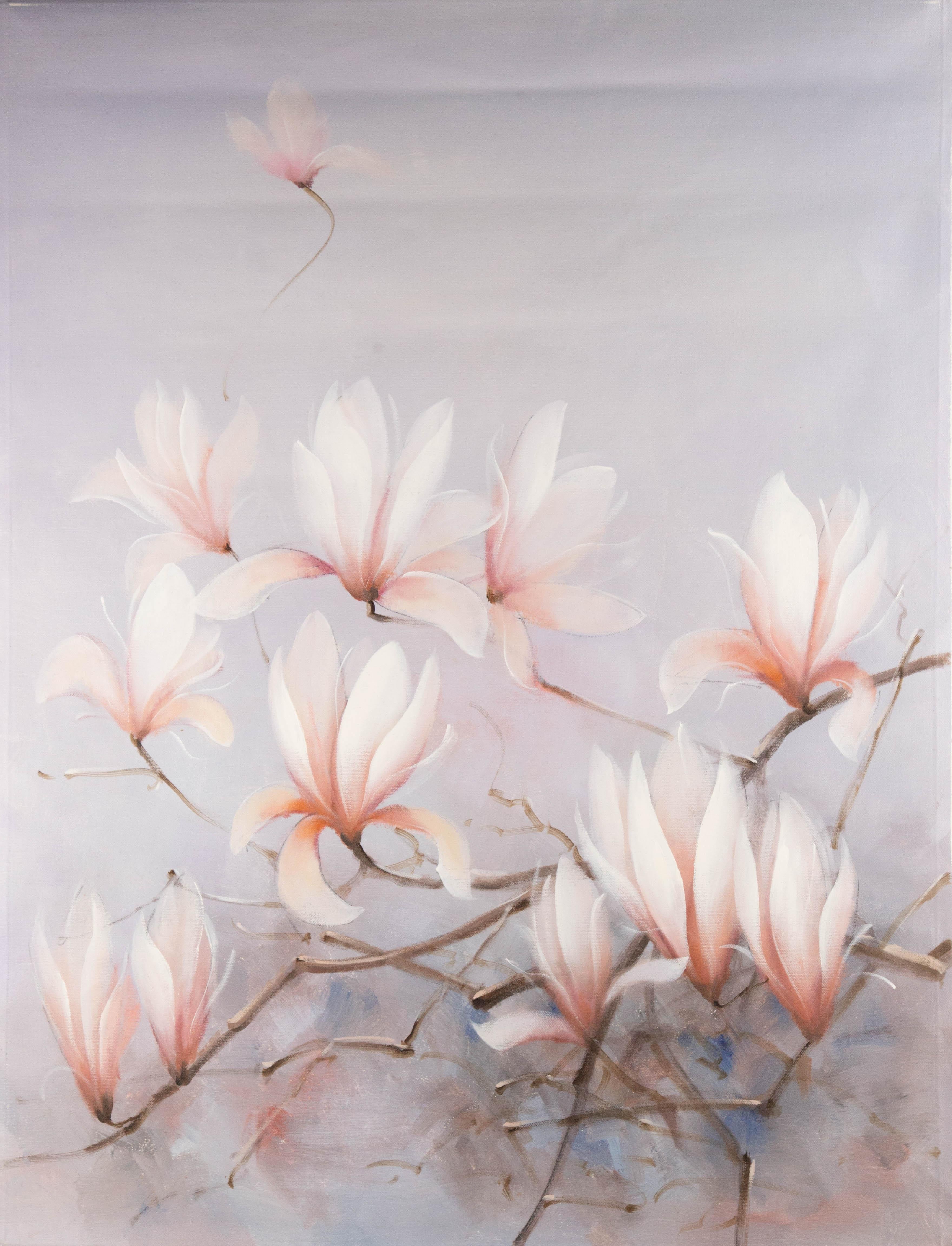 Yaping Hong Floral Original Acrylic On Canvas "Magnolia Bloom"