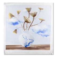 Yaping Hong Landschaft, Original Ölgemälde „Lotus Pod In Vase I“, Yaping Hong