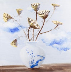 Yaping Hong Paisaje Pintura al óleo original "Vara de loto en jarrón I"