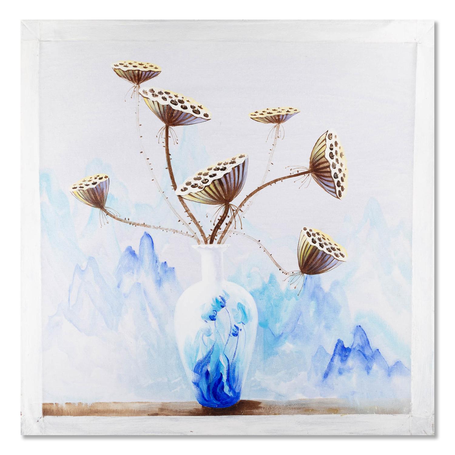 Peinture à l'huile originale Yaping Hong Landscape « Lotus Pod In Vase II » en vente 1