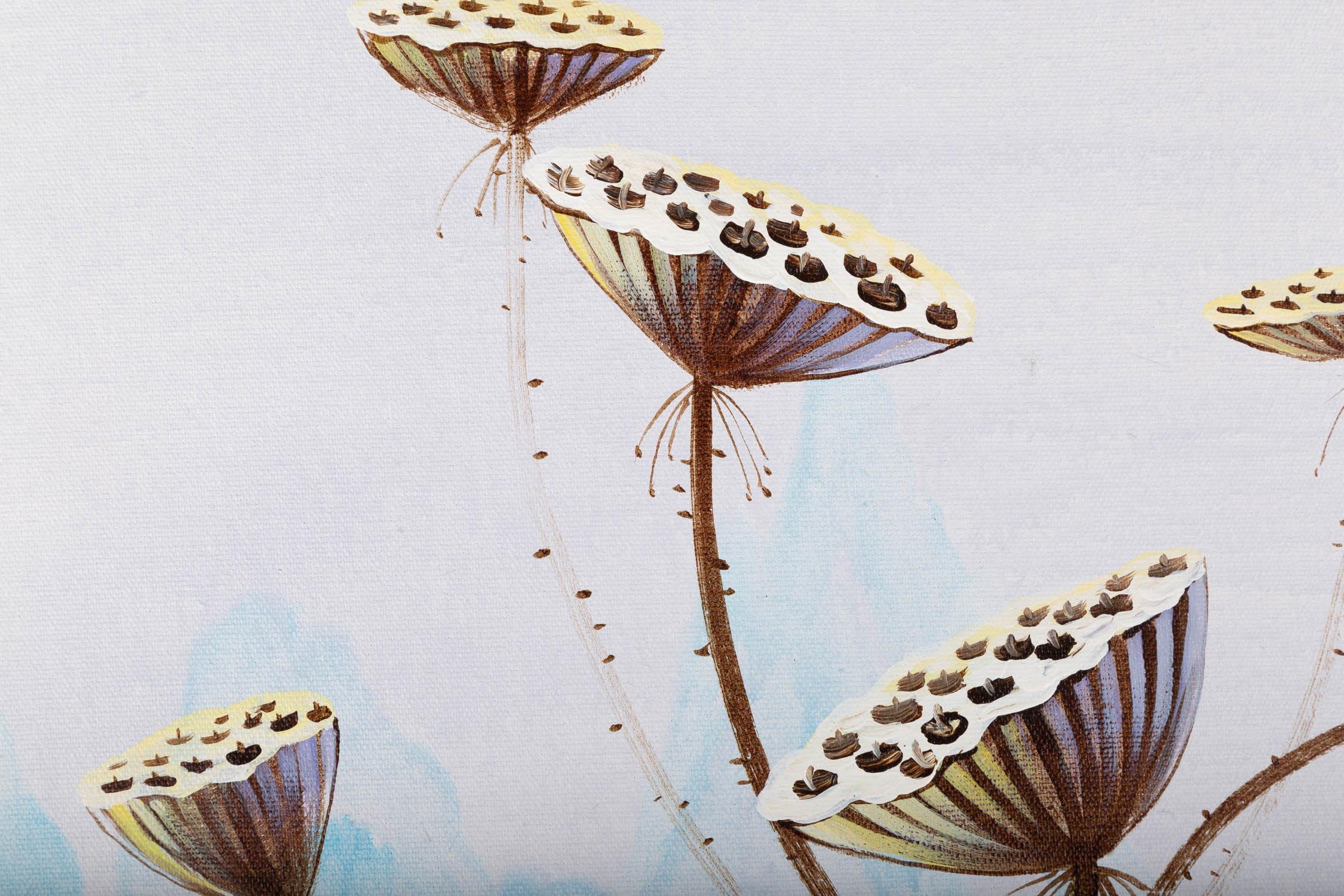 Peinture à l'huile originale Yaping Hong Landscape « Lotus Pod In Vase II » en vente 2