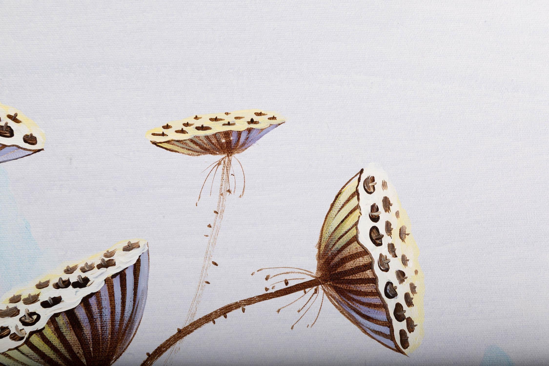 Peinture à l'huile originale Yaping Hong Landscape « Lotus Pod In Vase II » en vente 3