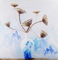 Yaping Hong Landschaft, Original Ölgemälde „Lotus Pod In Vase II“, Yaping Hong