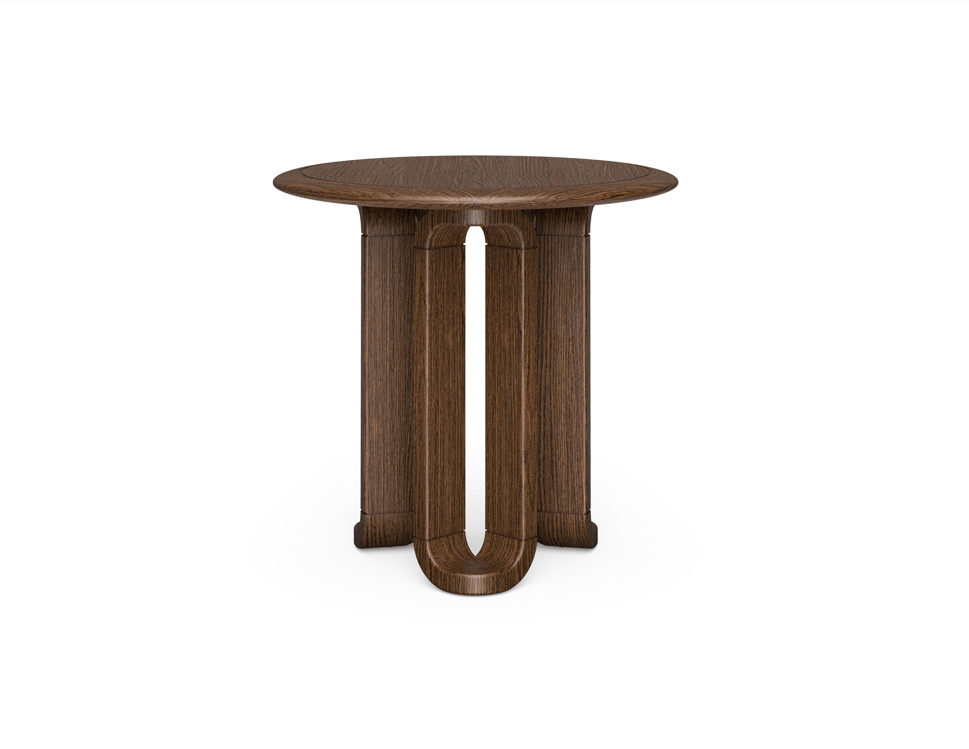 Side Table, Round, Walnut with Antique Plated Metal Details In New Condition For Sale In Maçka-İstanbul, 34