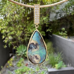 Yaraka Boulder Opal Drop Pendant with Diamond Box Bale in 18K Gold & 14K Collar