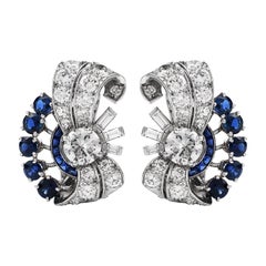 Raymond Yard Vinatge Diamond Blue Sapphire Platinum Retro Clip On Earrings