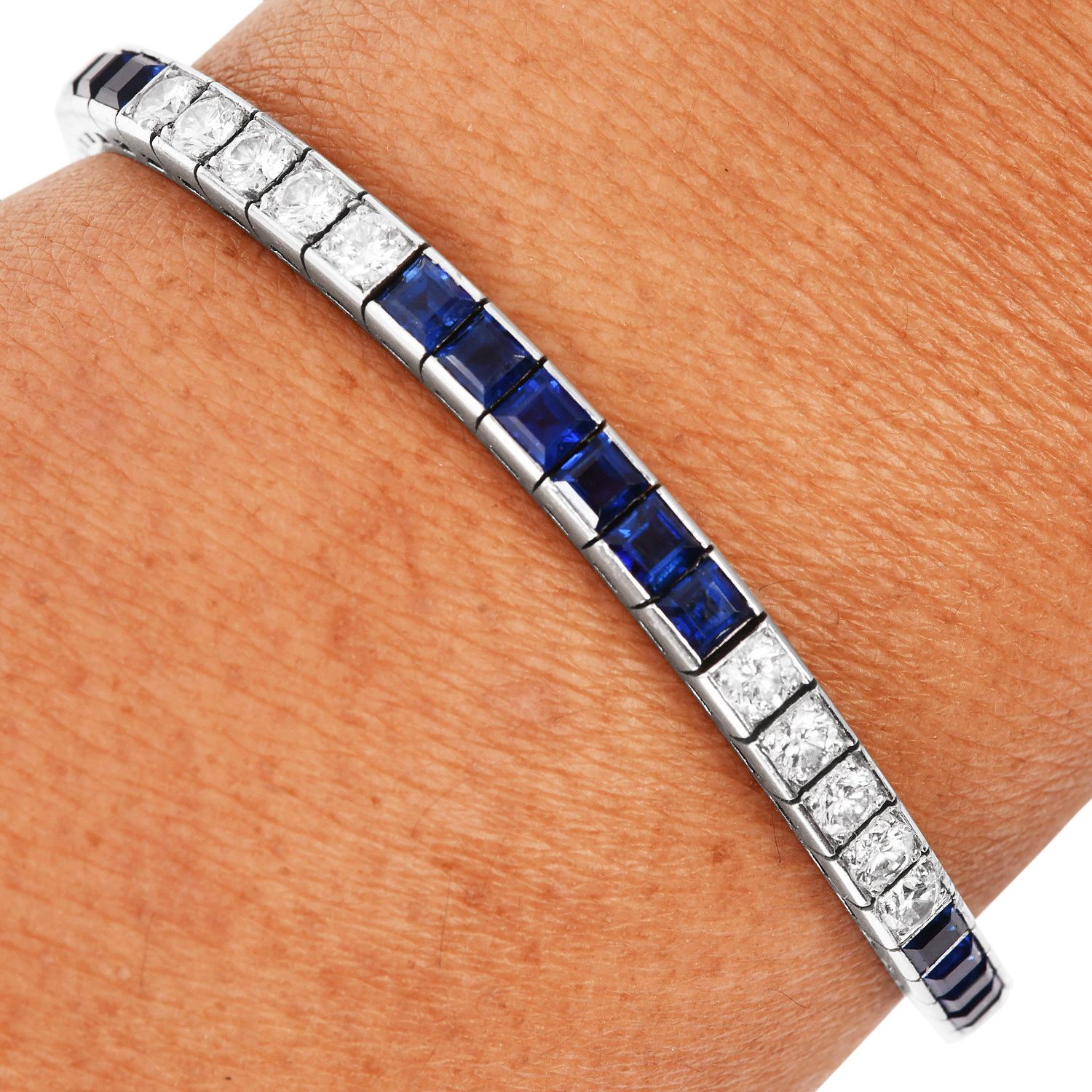 Yard Vintage 1950's Diamant GIA Saphir PlatinumLine Tennis  Armbänder im Angebot 4