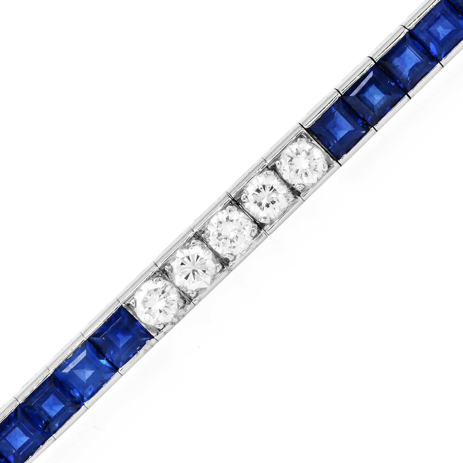 Dieses atemberaubende und zeitlose Armband aus der 1950er-Jahre-Linie von Yard zeichnet sich durch meisterhafte Handwerkskunst und außergewöhnliche Edelsteine aus. Mit seinen 30 gut aufeinander abgestimmten, stufenförmig geschliffenen königsblauen