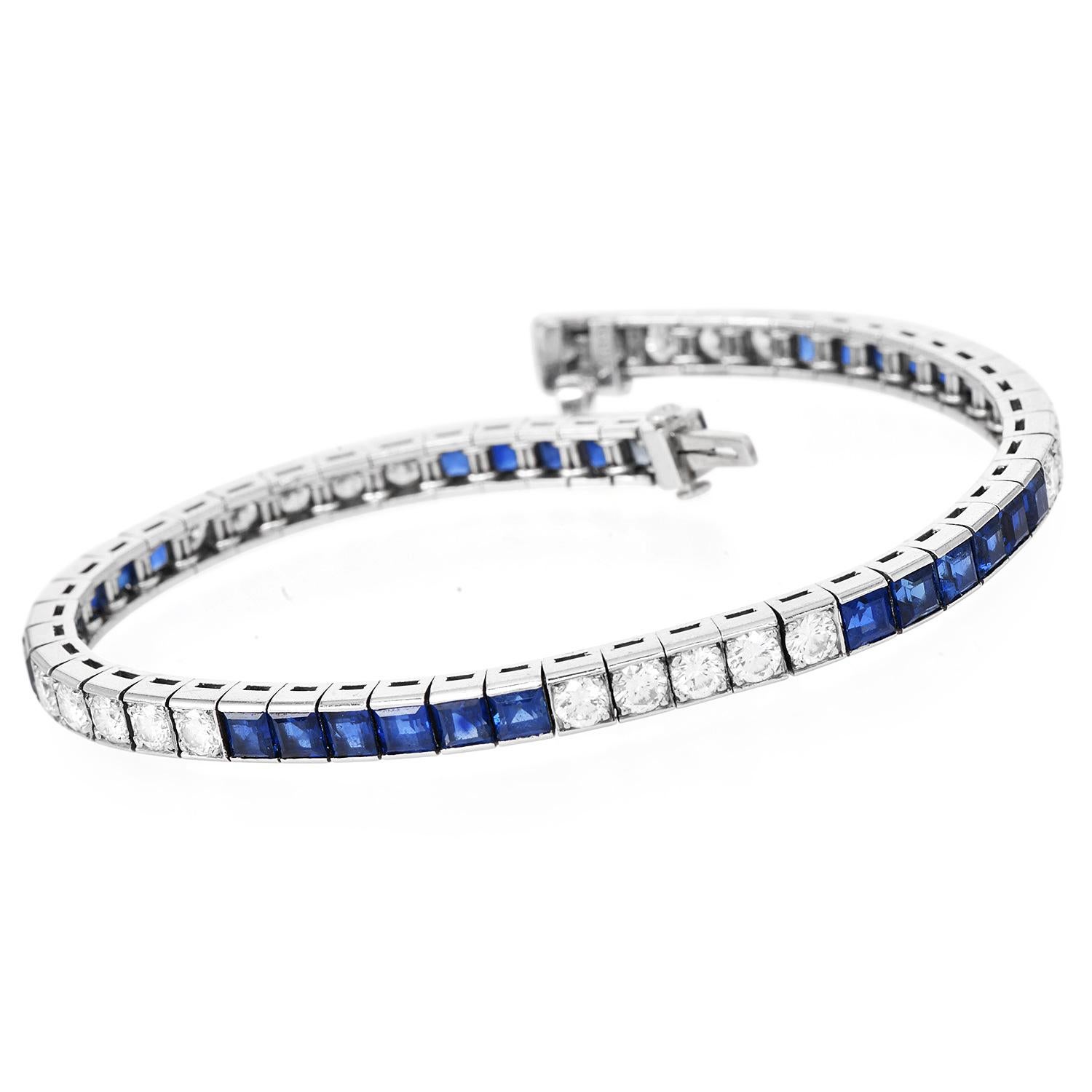 Yard Vintage 1950's Diamant GIA Saphir PlatinumLine Tennis  Armbänder im Zustand „Hervorragend“ im Angebot in Miami, FL