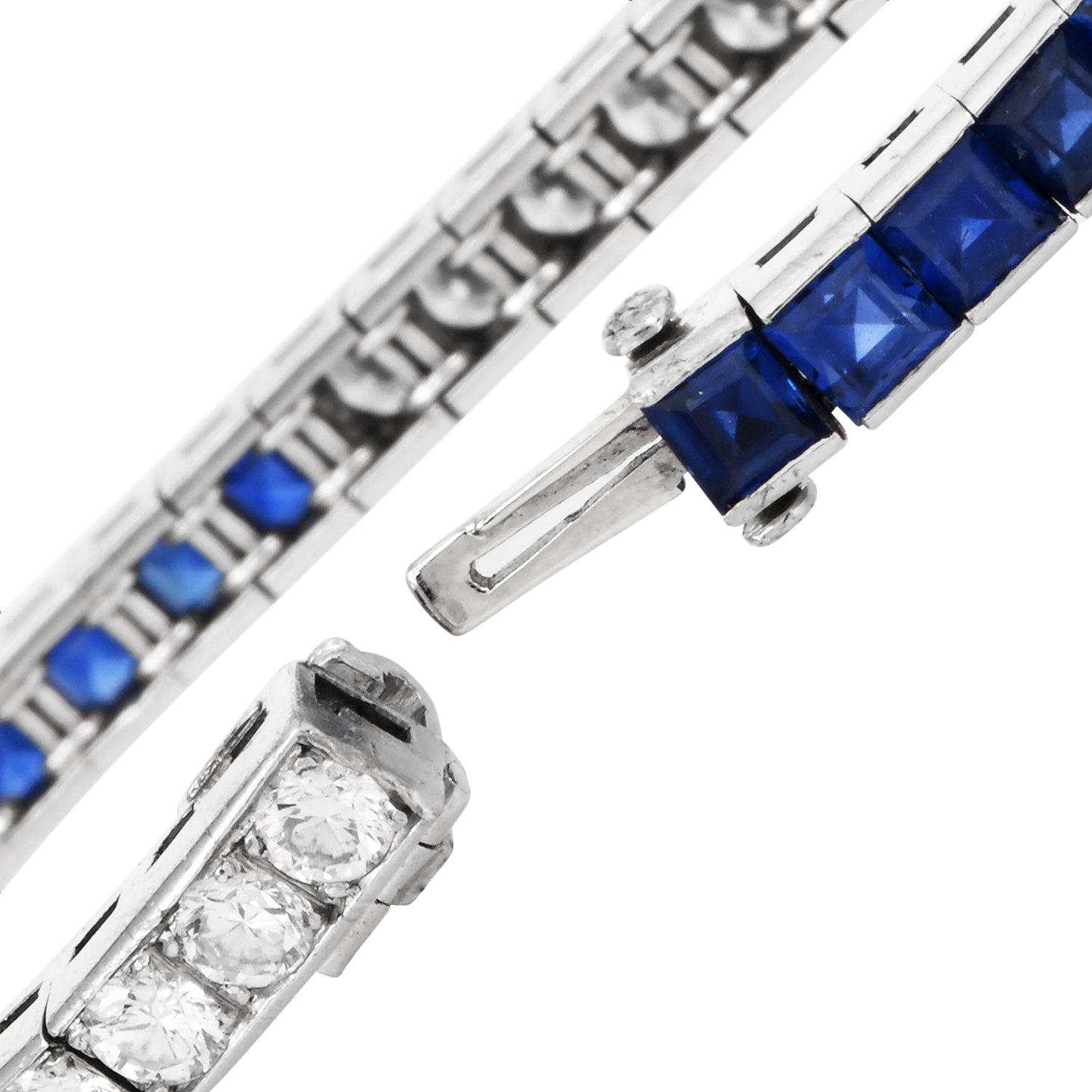 Yard Vintage 1950's Diamant GIA Saphir PlatinumLine Tennis  Armbänder im Angebot 1
