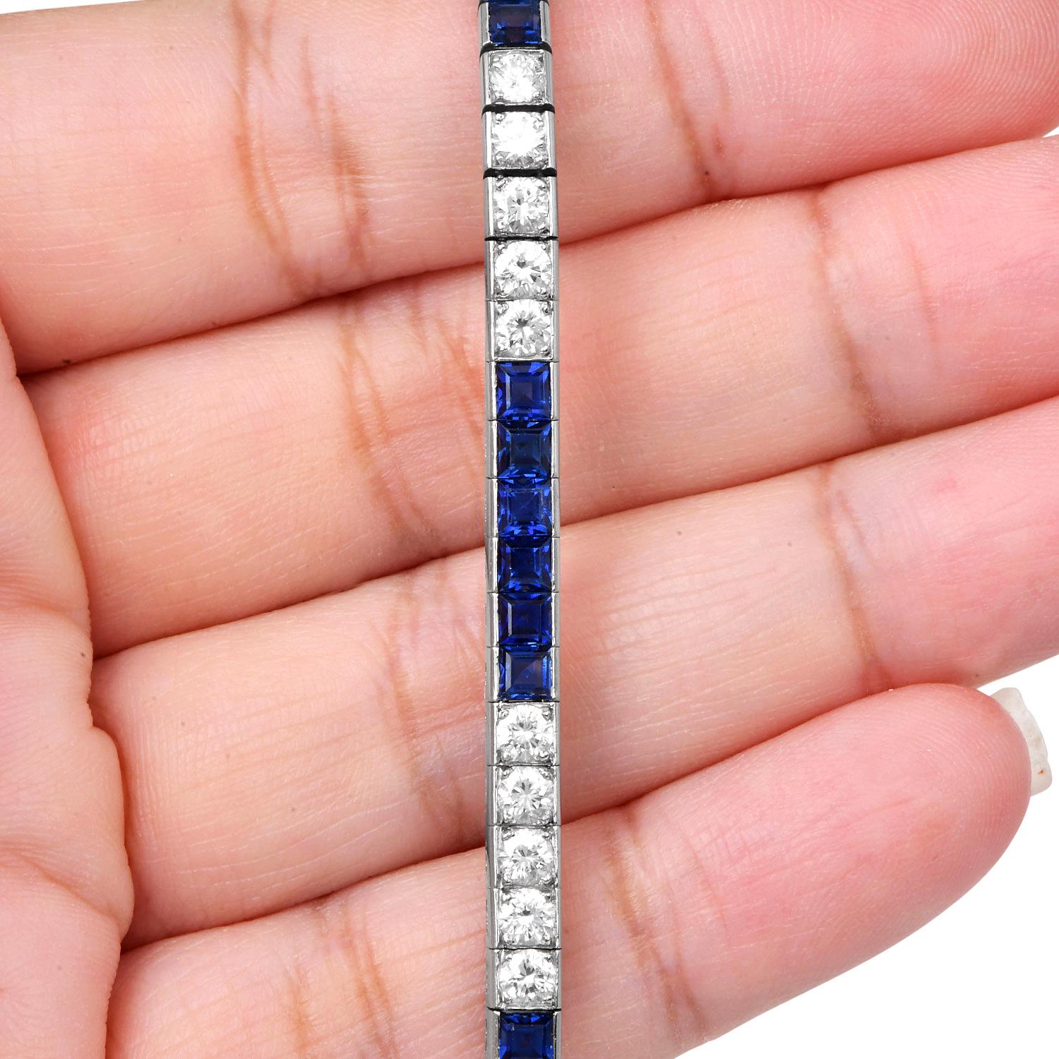 Yard Vintage 1950's Diamant GIA Saphir PlatinumLine Tennis  Armbänder im Angebot 3