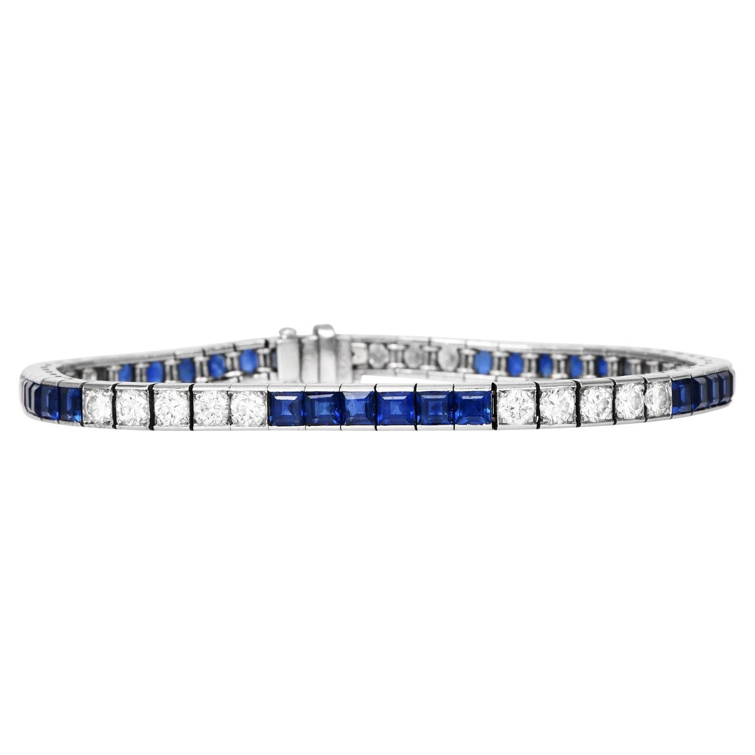 Yard Vintage 1950's Diamant GIA Saphir PlatinumLine Tennis  Armbänder im Angebot