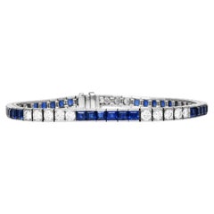 Yard Vintage 1950’s Diamond GIA Sapphire PlatinumLine tennis  Bracelet