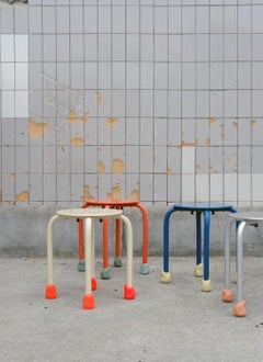 Yareta Blue Stool with Sculptural Rubber Feet – Modern Stackable Design