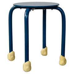 Yareta Blue Stool with Sculptural Rubber Feet – Modern Stackable Design