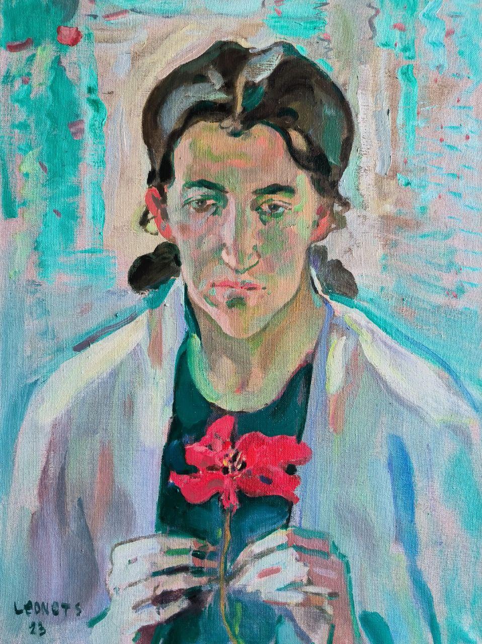 Yaroslav Leonets  Figurative Painting – "Roter Schmetterling"