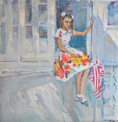 Margot on a Balcony - 21st Century Contemporary Oil Young Girl Painting