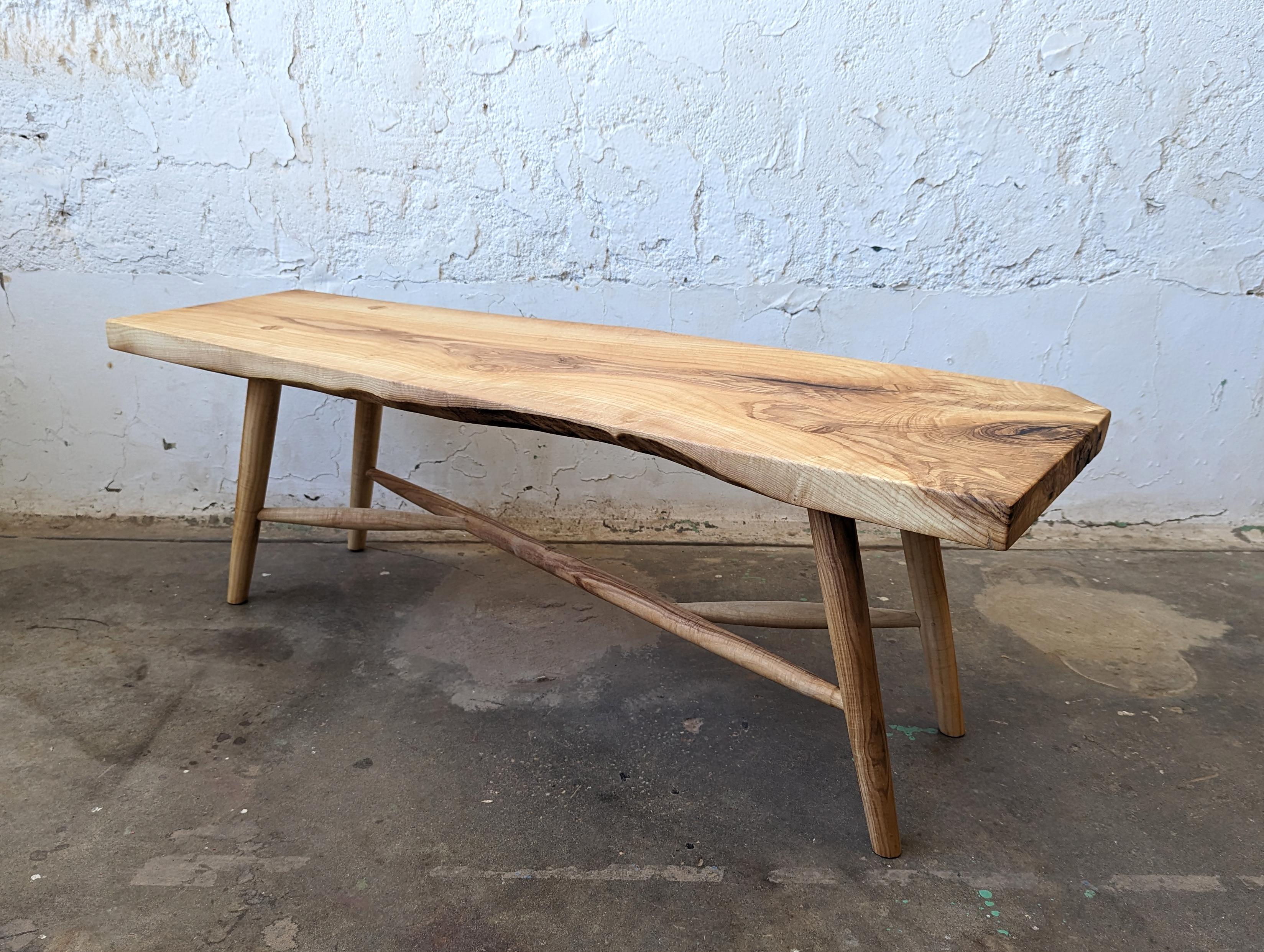 American Yarrow Coffee Table Bench in Elm For Sale