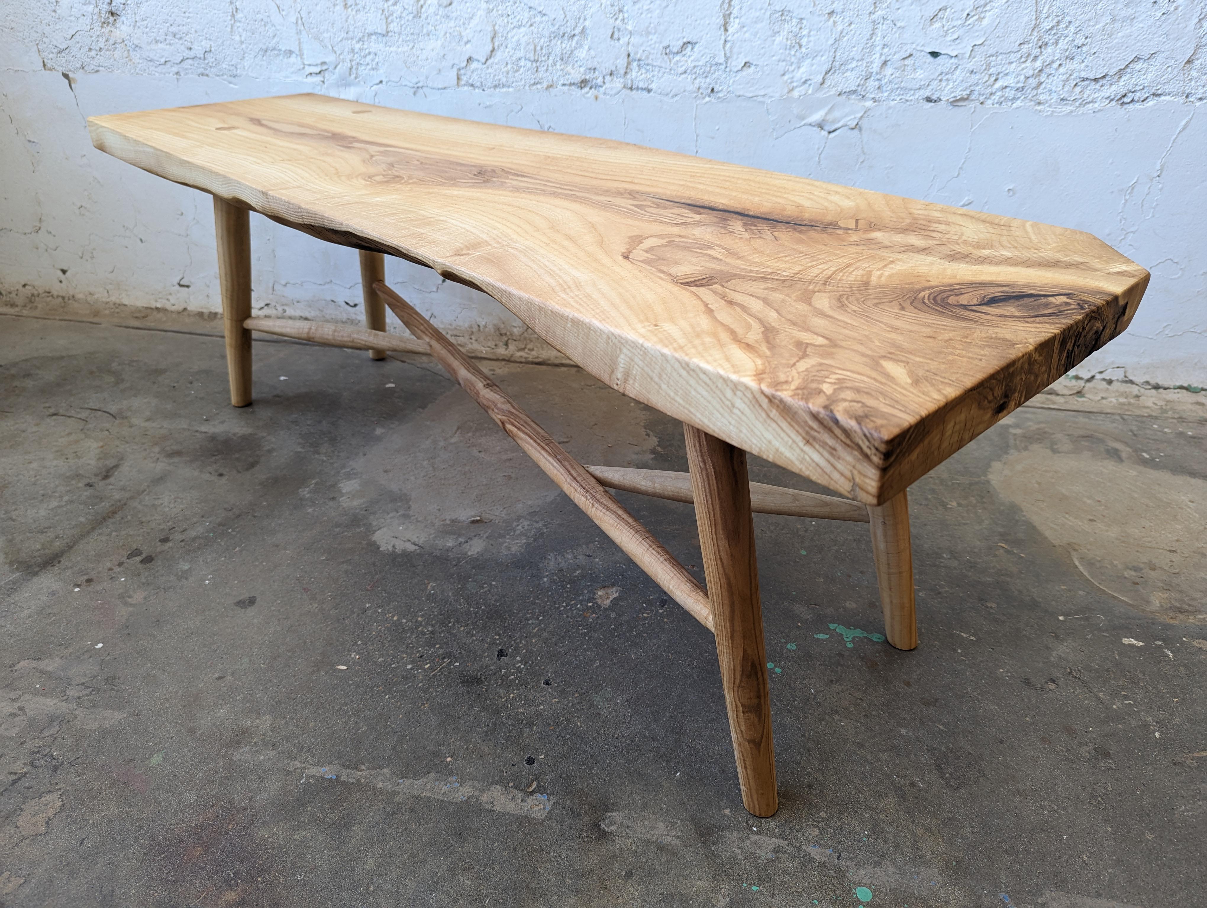 Yarrow Coffee Table Bench in Elm In New Condition For Sale In Philadelphia, PA