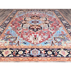 Yarrow Pink Serapi Heriz Wool Hand Knotted Denser Weave Oriental Rug 9'2"x11'8"