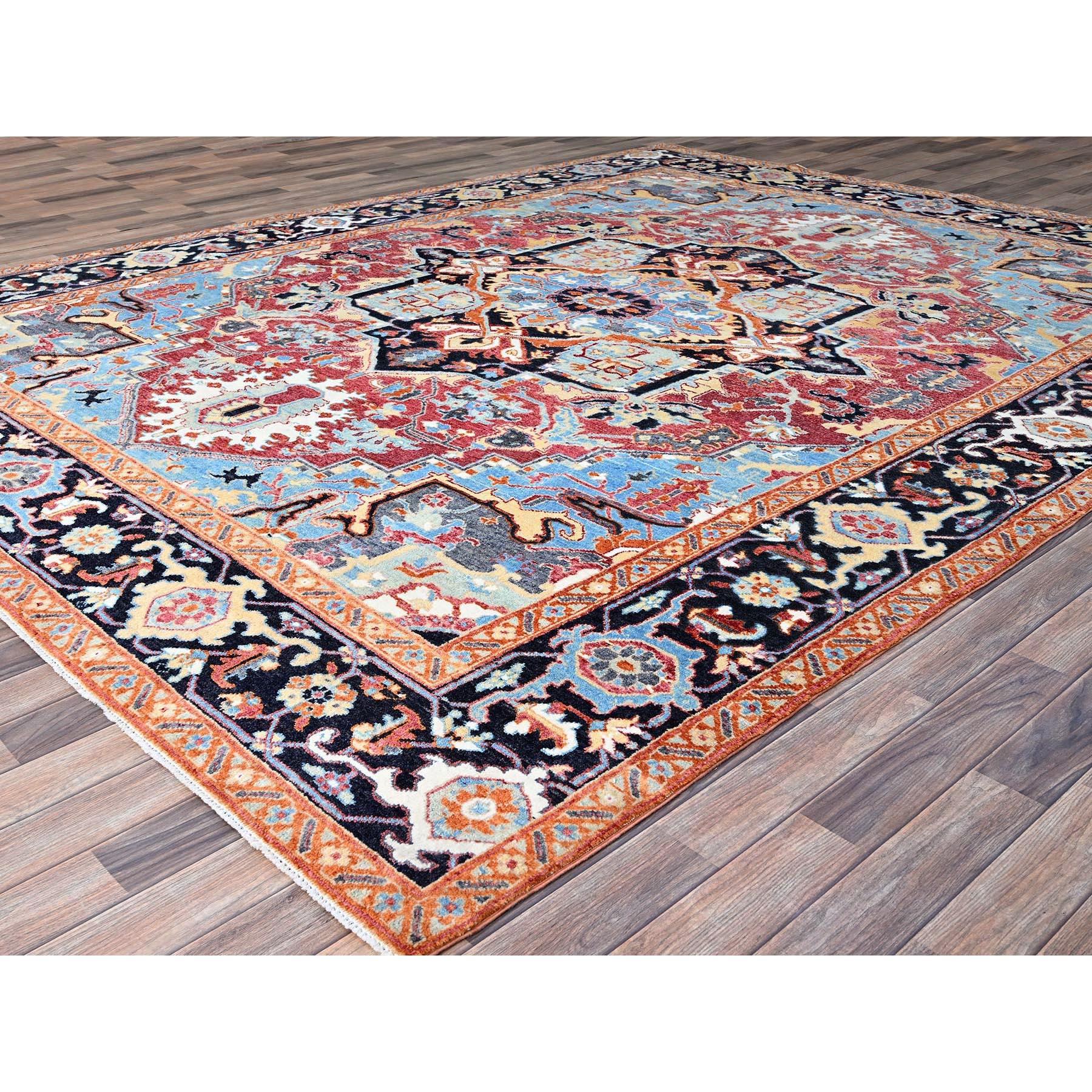 Yarrow Pink Serapi Heriz Wolle Handgeknüpfter orientalischer Teppich aus Denser Weave 9'2