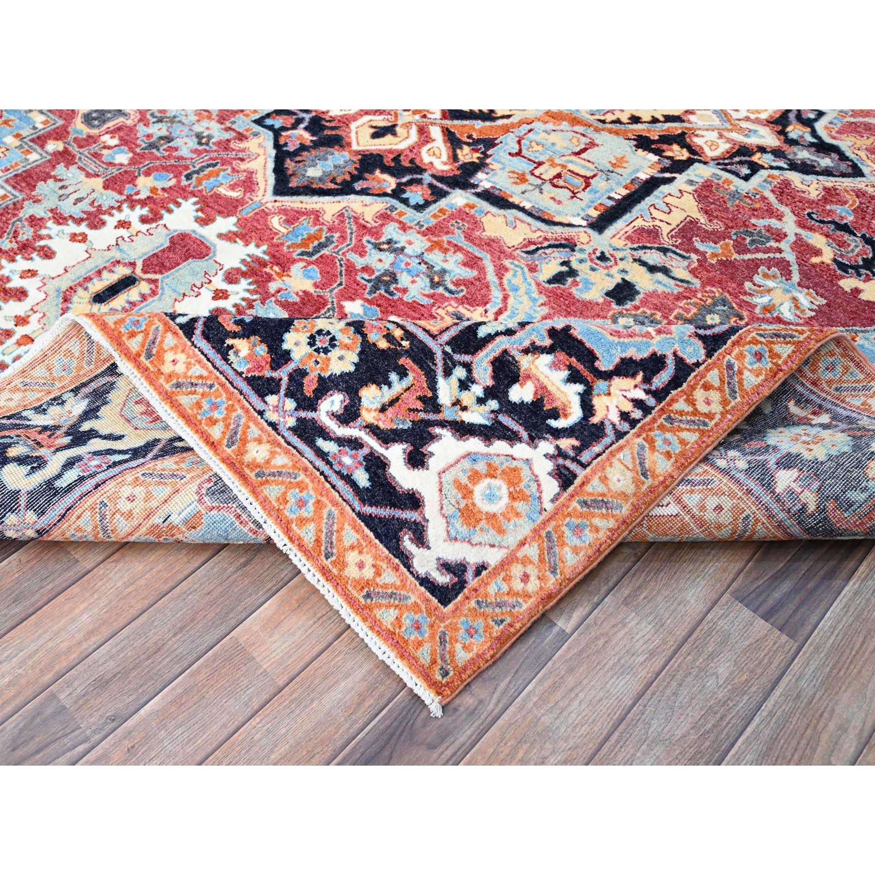 Yarrow Pink Serapi Heriz Wolle Handgeknüpfter orientalischer Teppich aus Denser Weave 9'2