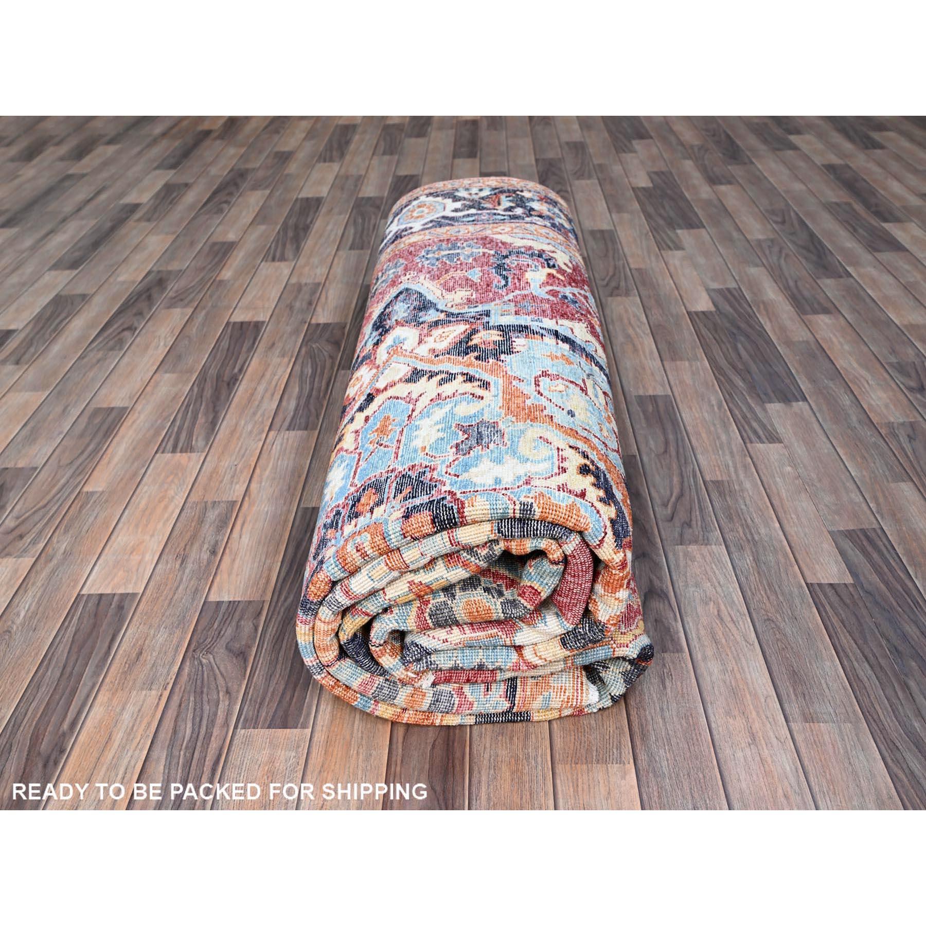 Yarrow Pink Serapi Heriz Wolle Handgeknüpfter orientalischer Teppich aus Denser Weave 9'2