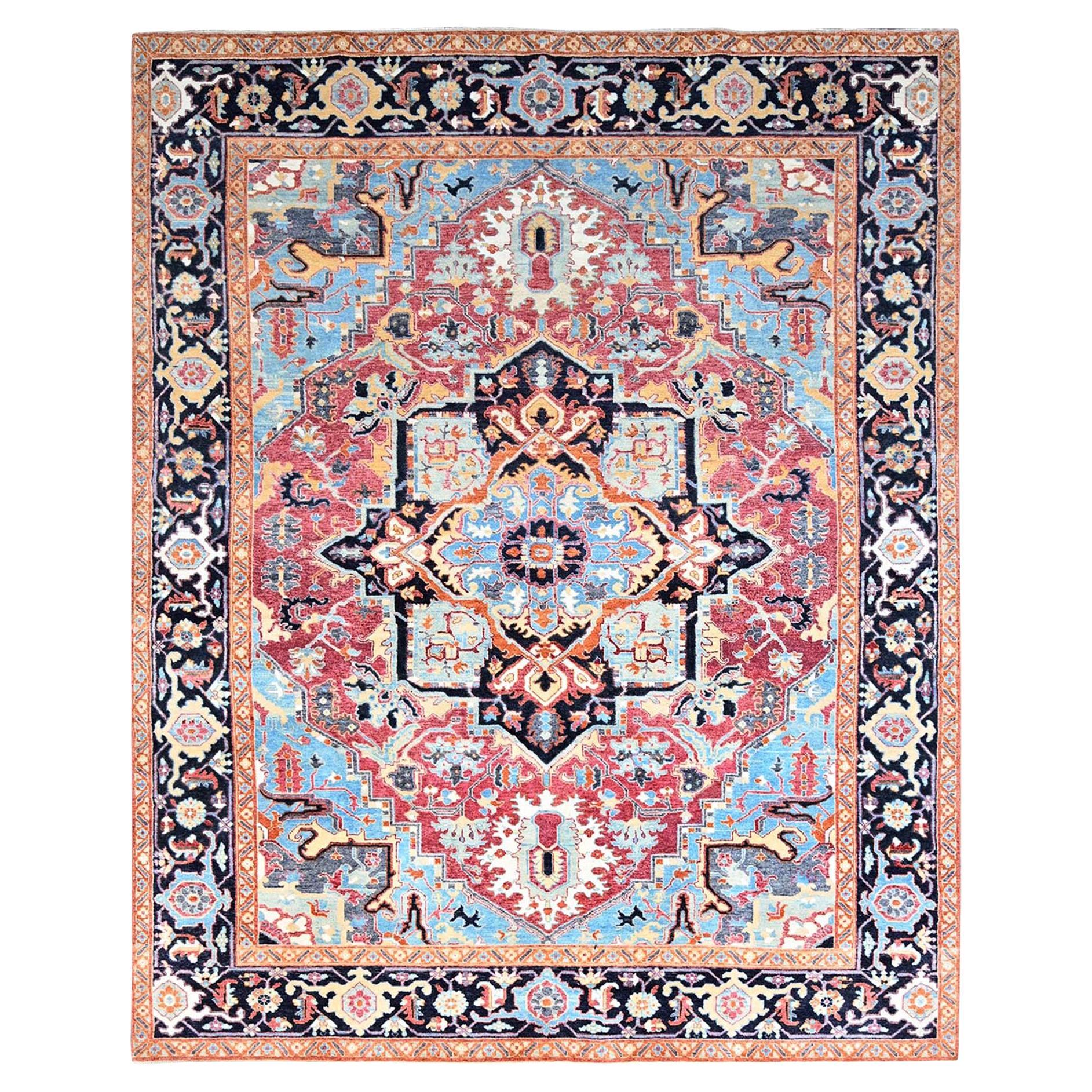 Yarrow Pink Serapi Heriz Wolle Handgeknüpfter orientalischer Teppich aus Denser Weave 9'2"x11'8"