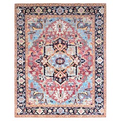 Tapis oriental Serapi Heriz rose étroit tissé à la main et noué à la main 9'2"x11'8"