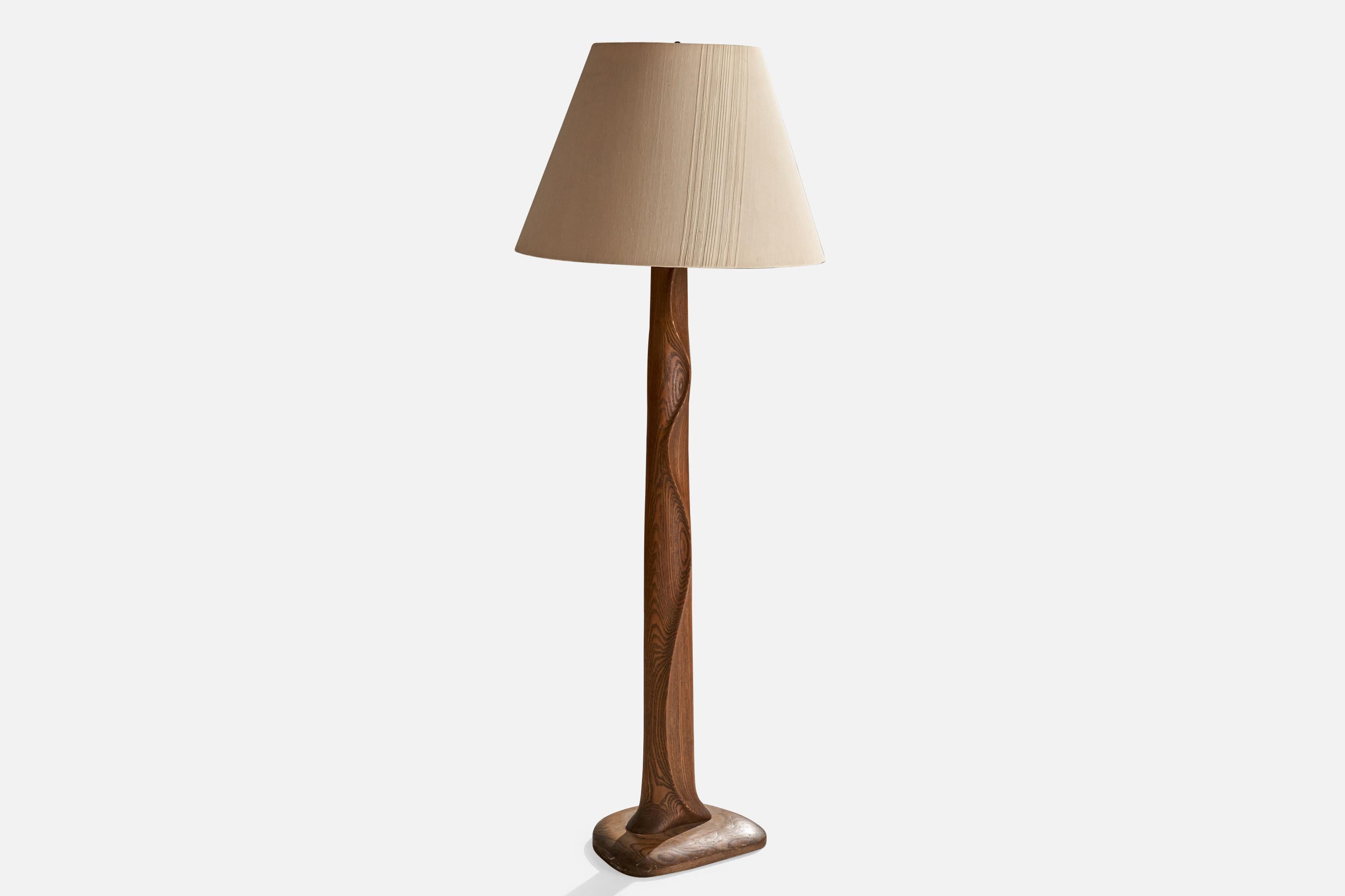 Mid-Century Modern Yasha Heifetz Attribution, Floor Lamp, Oak, Fabric, USA, 1950s