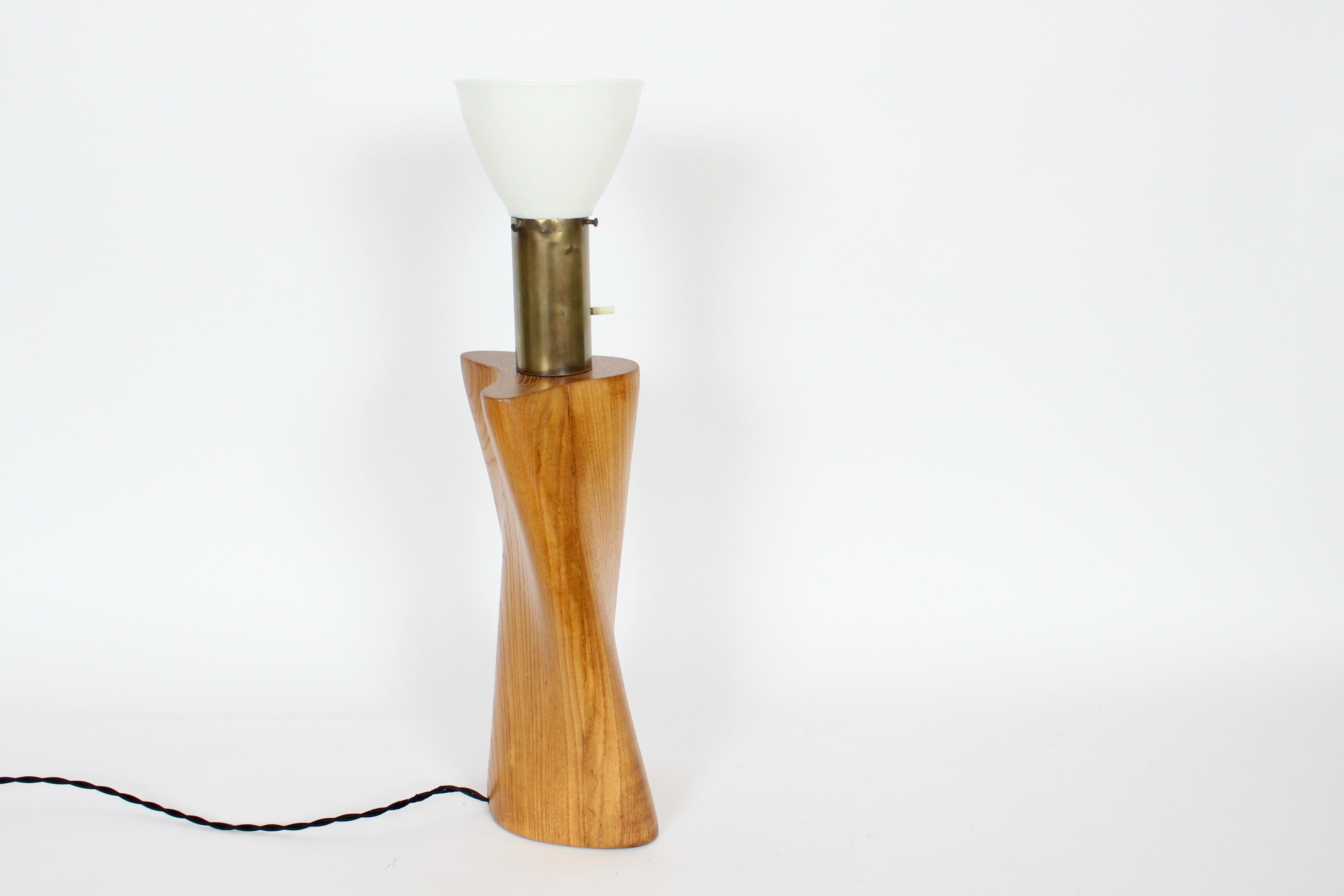 Yasha Heifetz Biomorphic Ash Table Lamp with Milk Glass Shade, 1940s In Good Condition For Sale In Bainbridge, NY