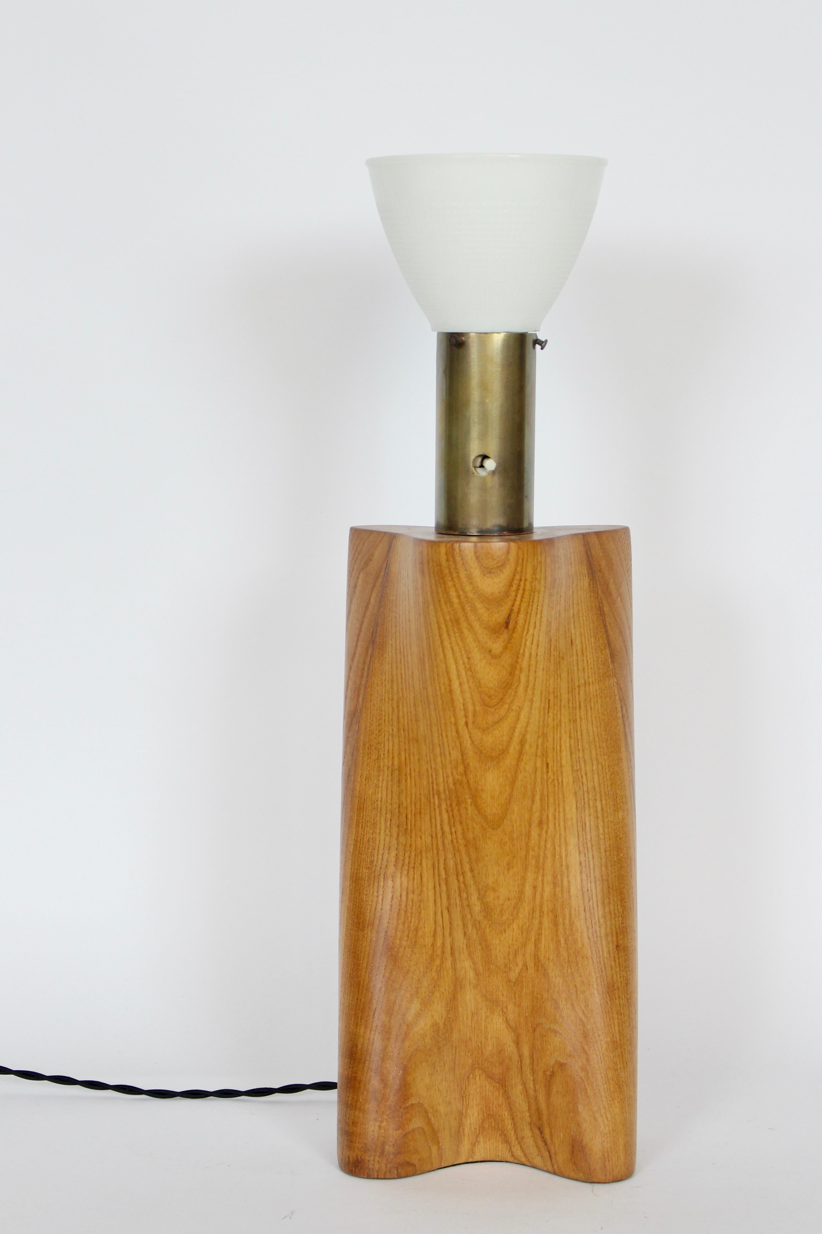 Brass Yasha Heifetz Biomorphic Ash Table Lamp with Milk Glass Shade, 1940s For Sale