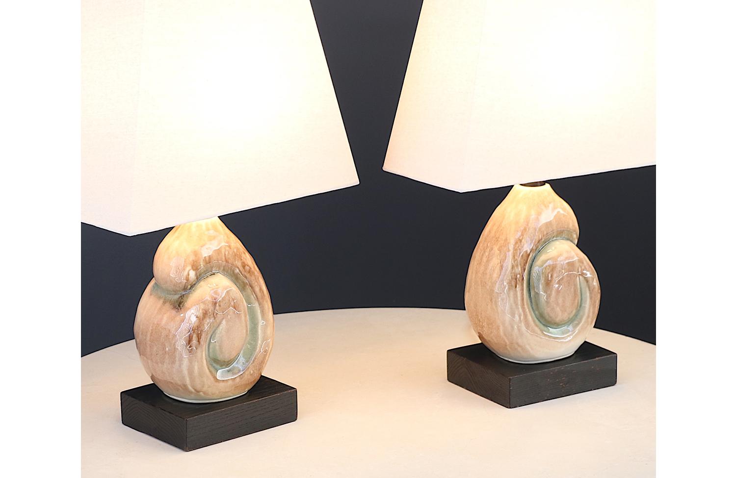 American Yasha Heifetz Ceramic Nautilus Shell Table Lamps