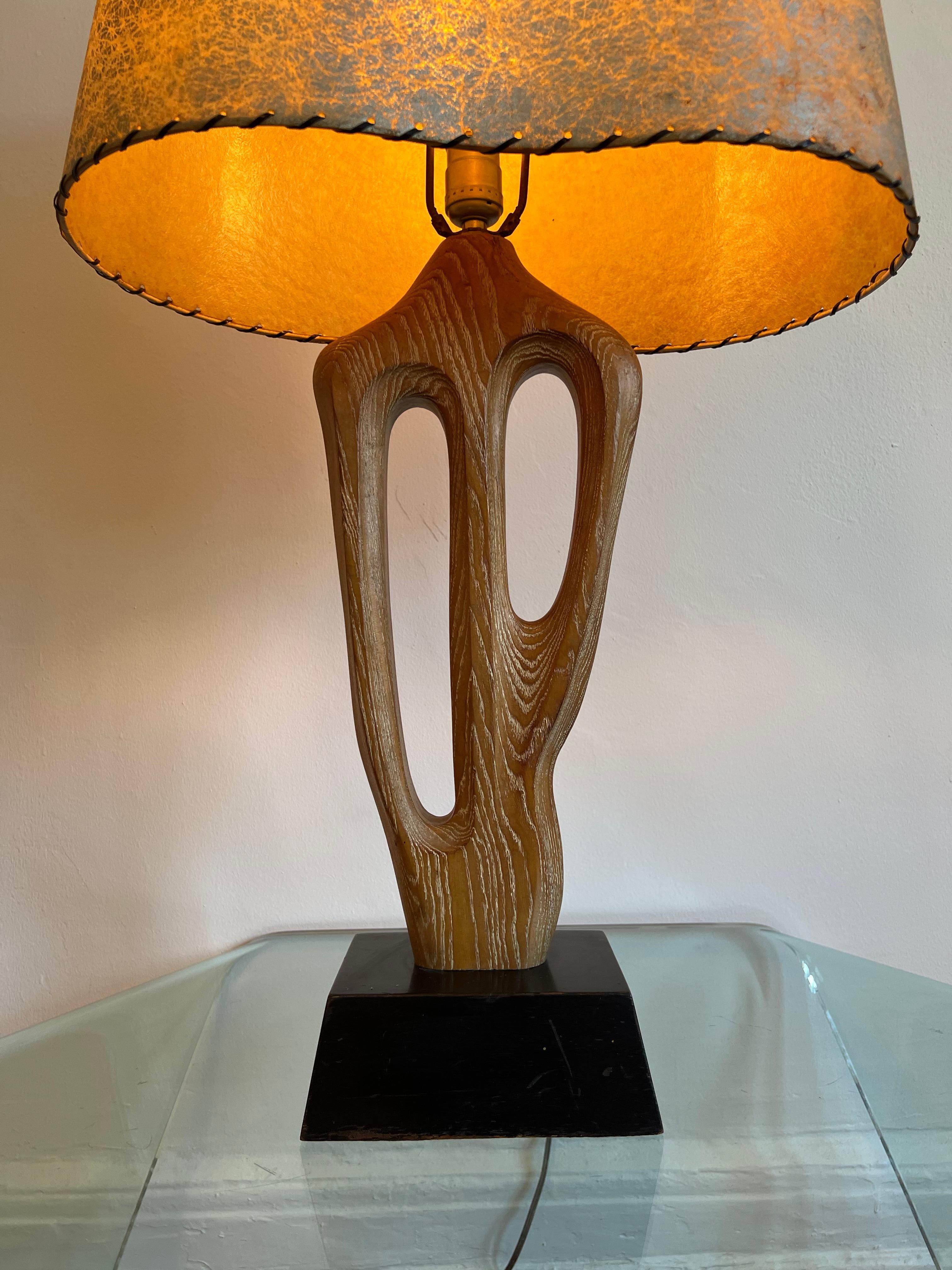 Mid-Century Modern Yasha Heifetz Cerused Oak Sculptural Table Lamp For Sale