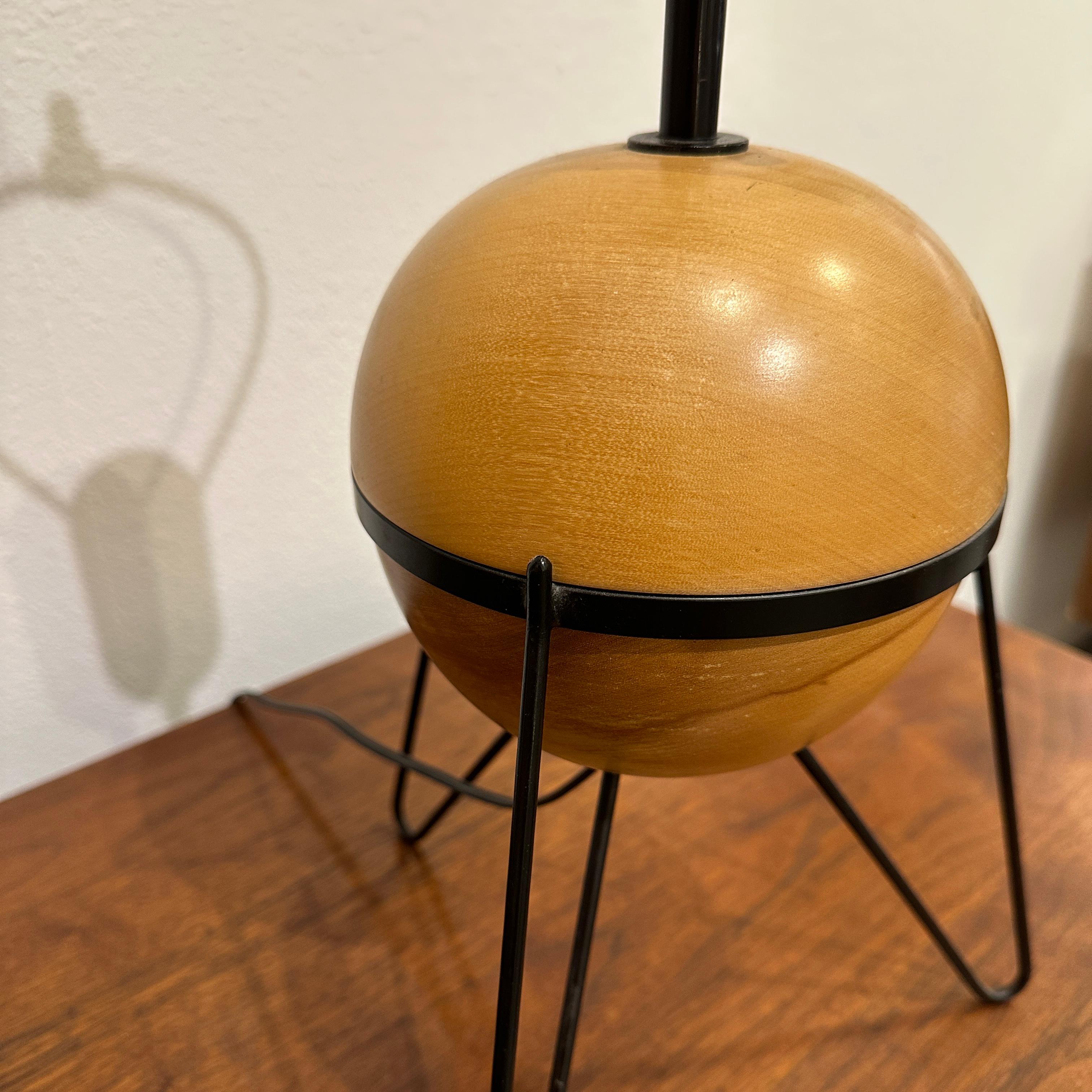 Yasha Heifetz for Heifetz Birch Globe and Metal Tripod Base Table Lamp, ca 1950s 1