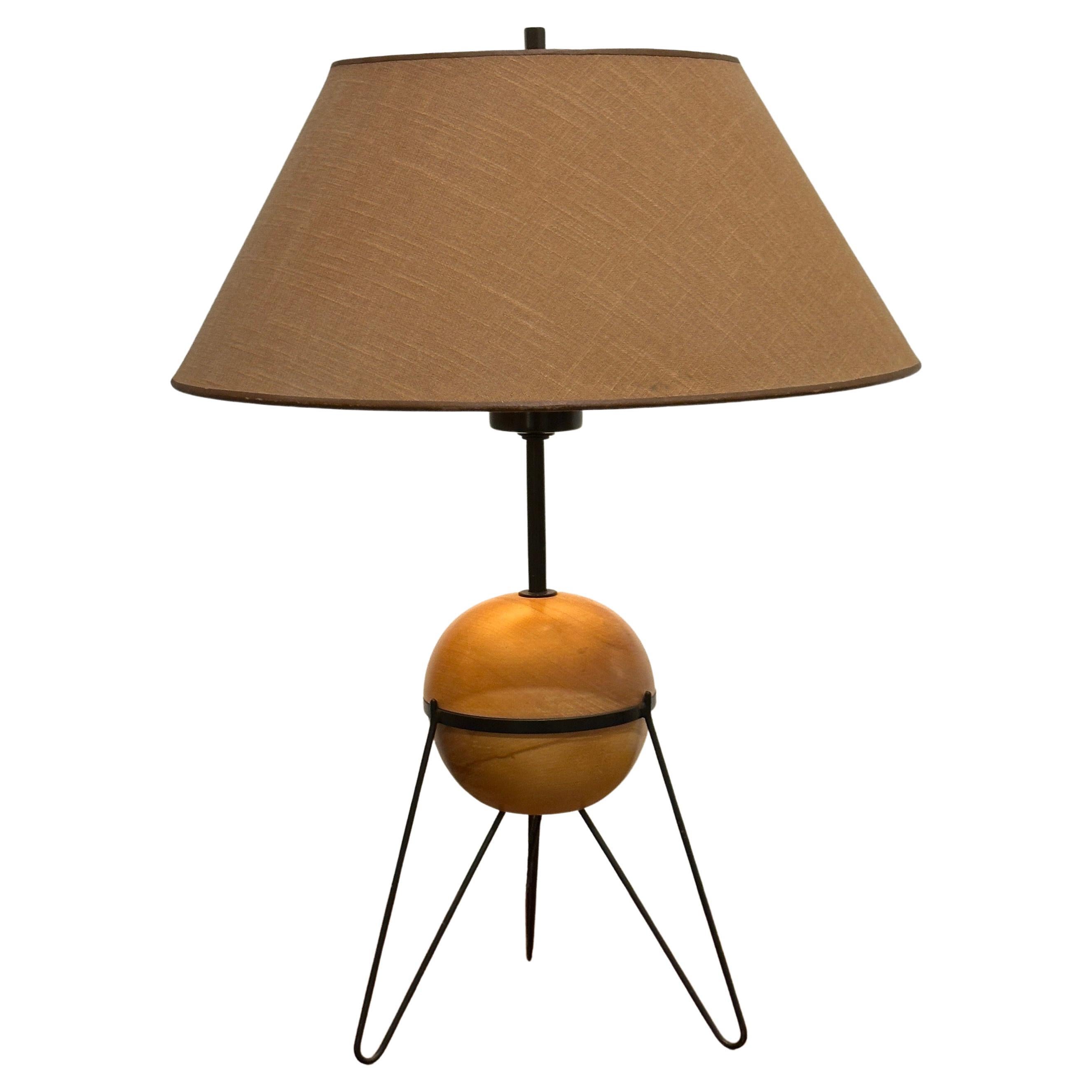 Yasha Heifetz for Heifetz Birch Globe and Metal Tripod Base Table Lamp, ca 1950s
