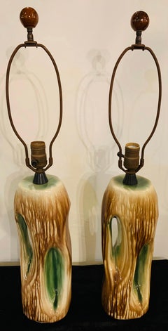 Yasha Heifetz Mid-Century Modern Ceramic Tree Trunk Table Lamp, a Pair