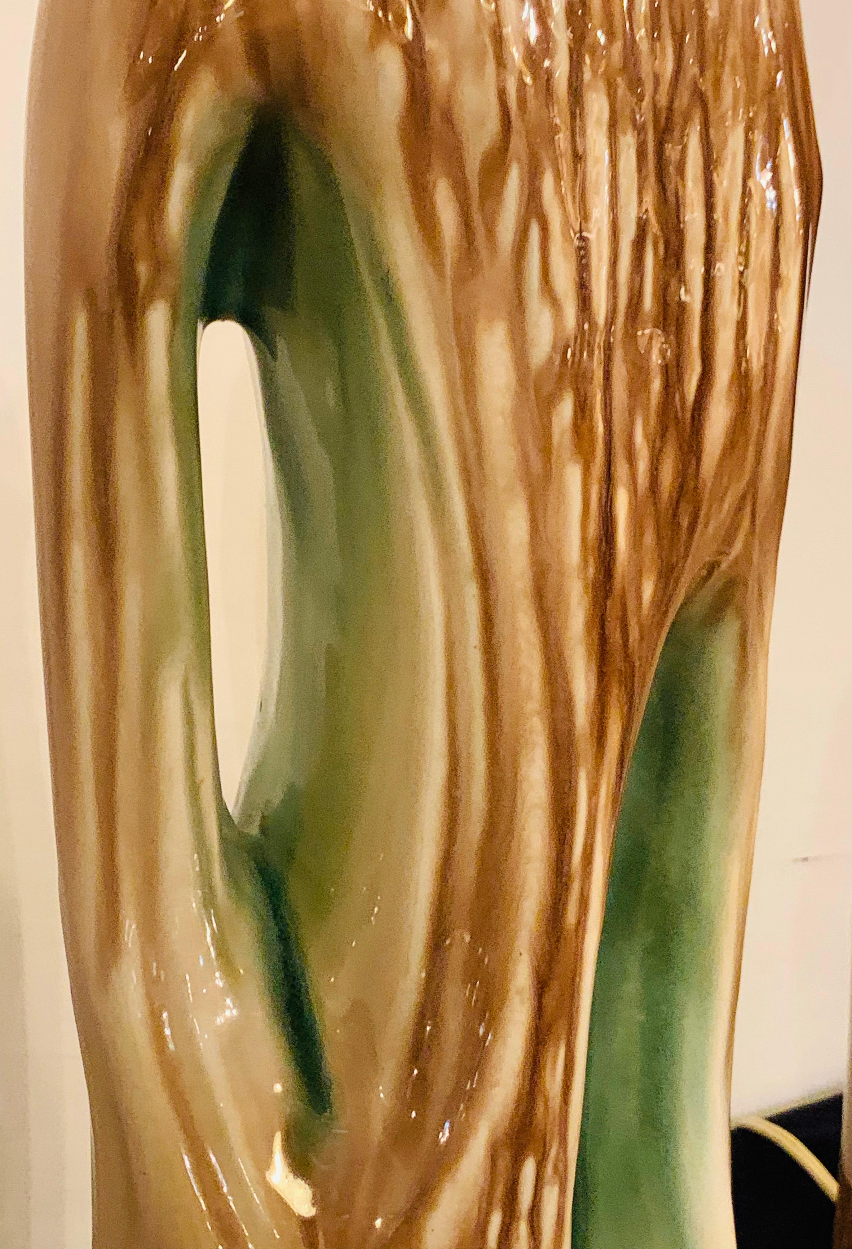 Late 20th Century Yasha Heifetz Mid-Century Modern Ceramic Tree Trunk Table Lamp, a Pair