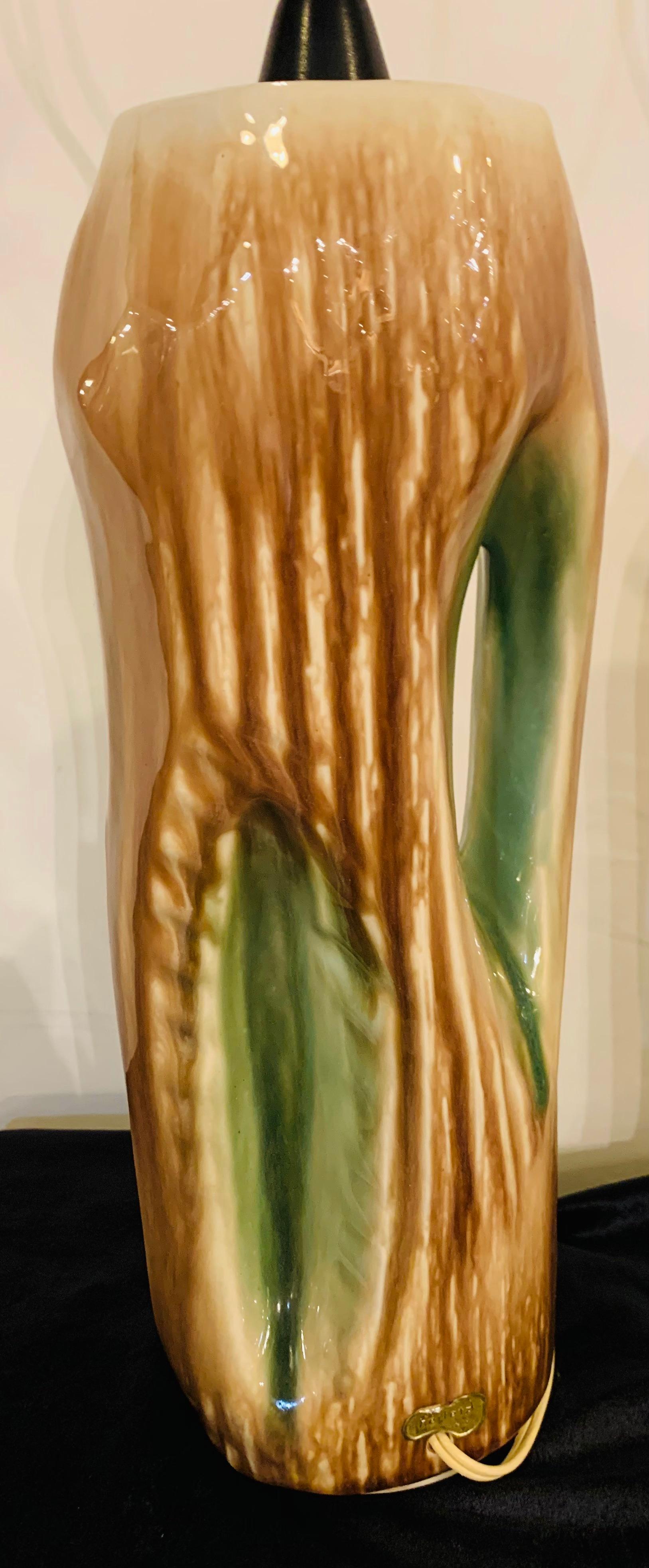 Yasha Heifetz Mid-Century Modern Ceramic Tree Trunk Table Lamp, a Pair 2