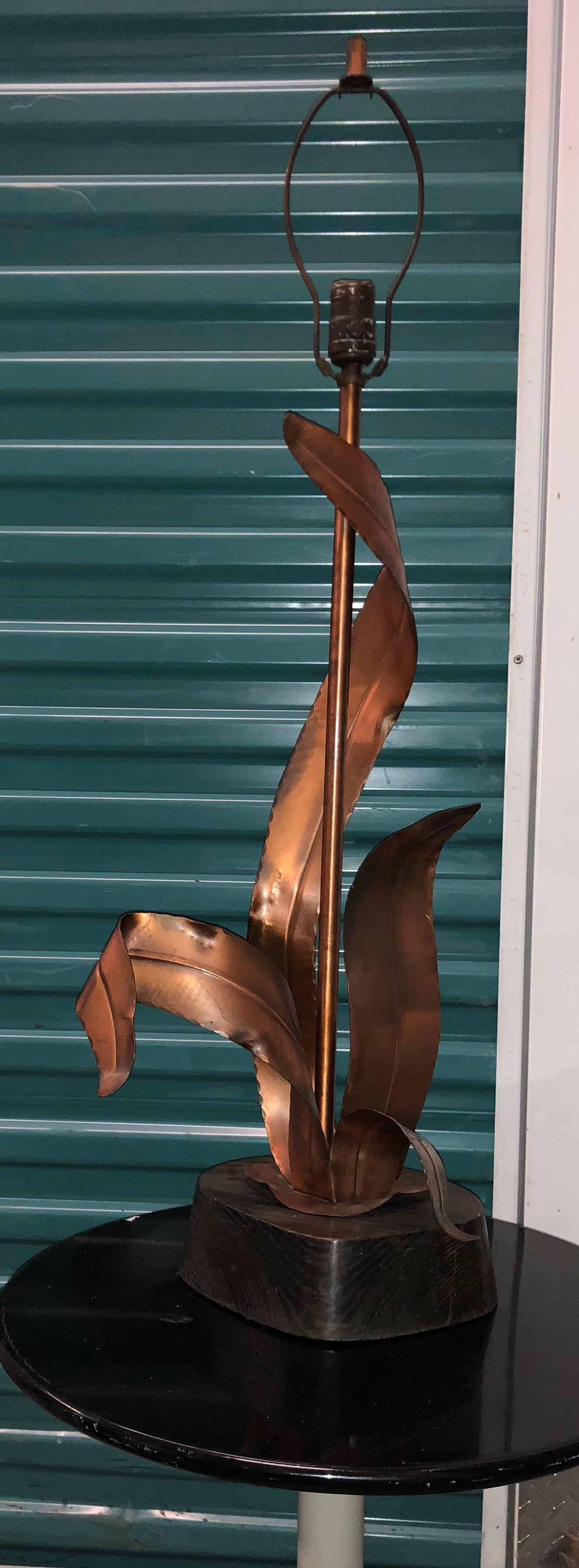 Mid-Century Modern Yasha Heifetz Modern Copper and Wood Foliate Figural table lamp, 1960s