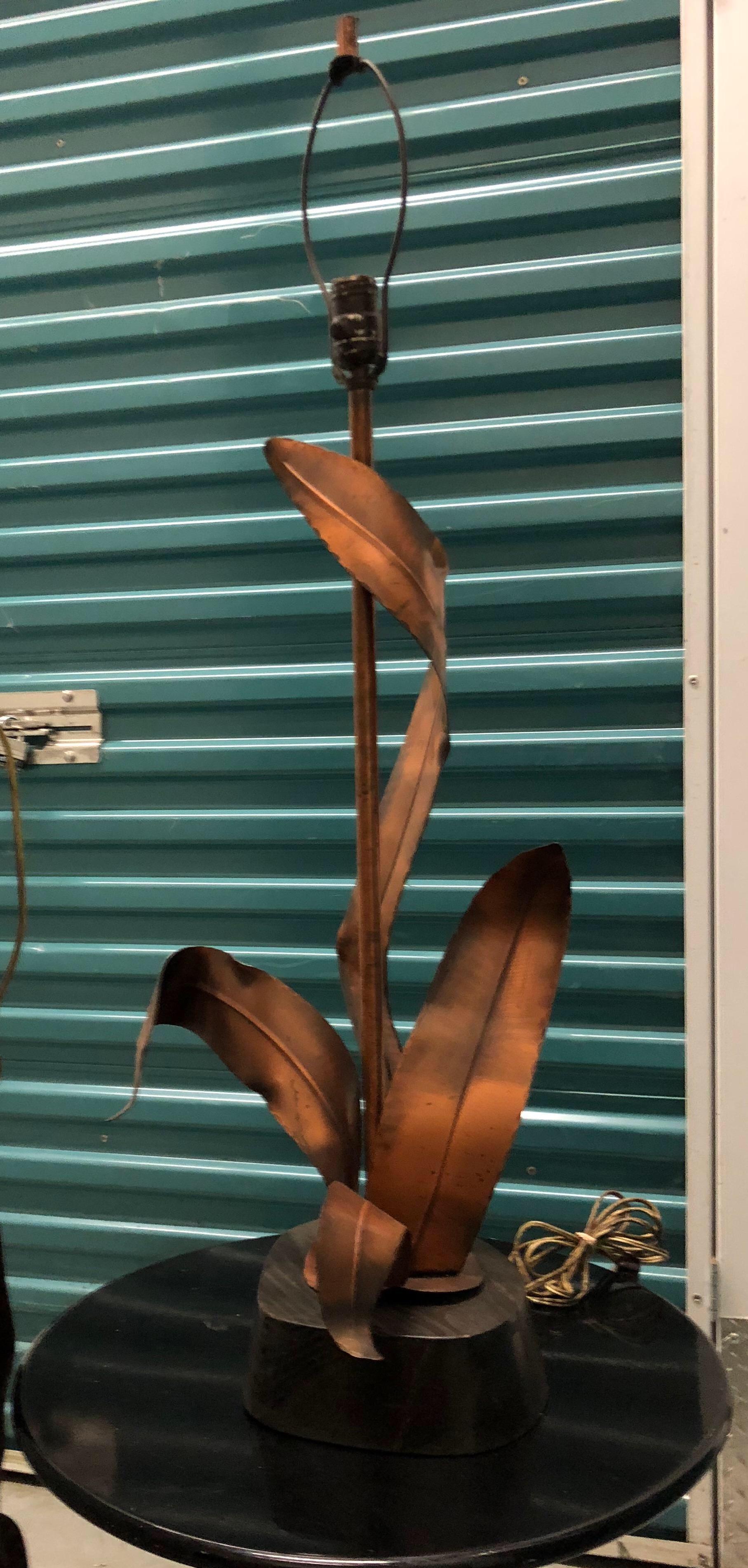 American Mid Century Modern Copper & Wood Foliate Figural Table Lamp, Yasha Heifetz 1960s