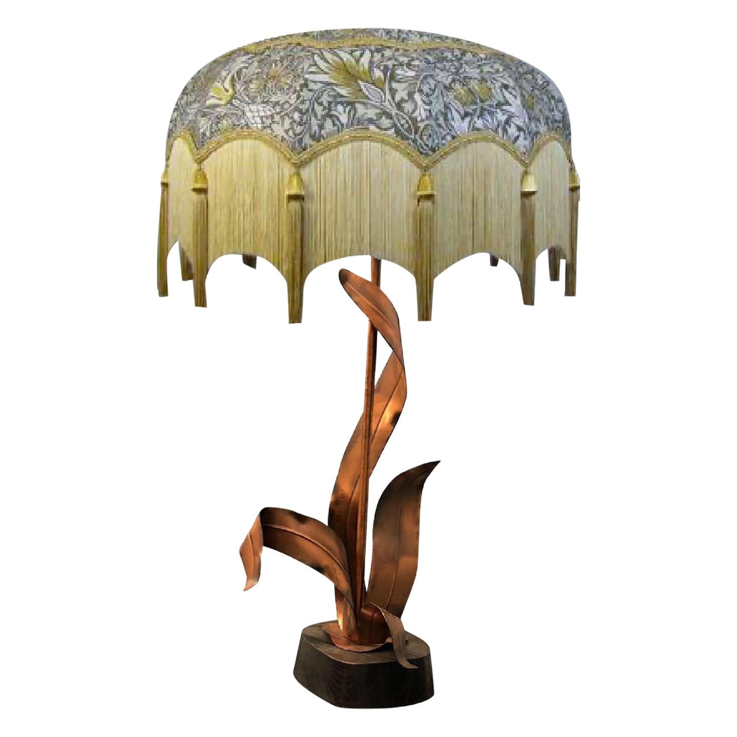 Mid Century Modern Copper & Wood Foliate Figural Table Lamp, Yasha Heifetz 1960s