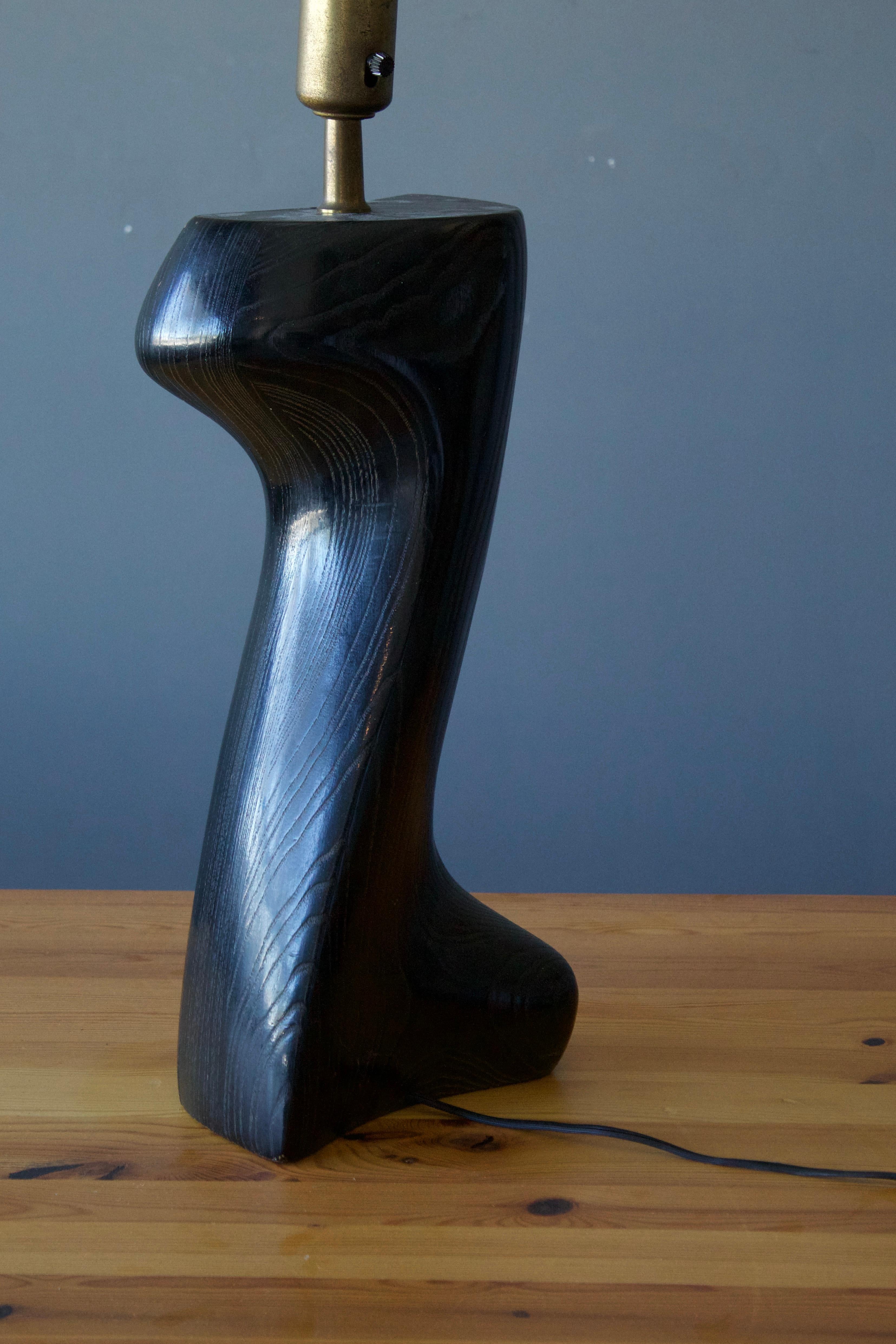 Mid-Century Modern Yasha Heifetz, Organic Table Lamp, Solid Black Cerused Oak, Metal, USA, 1950s