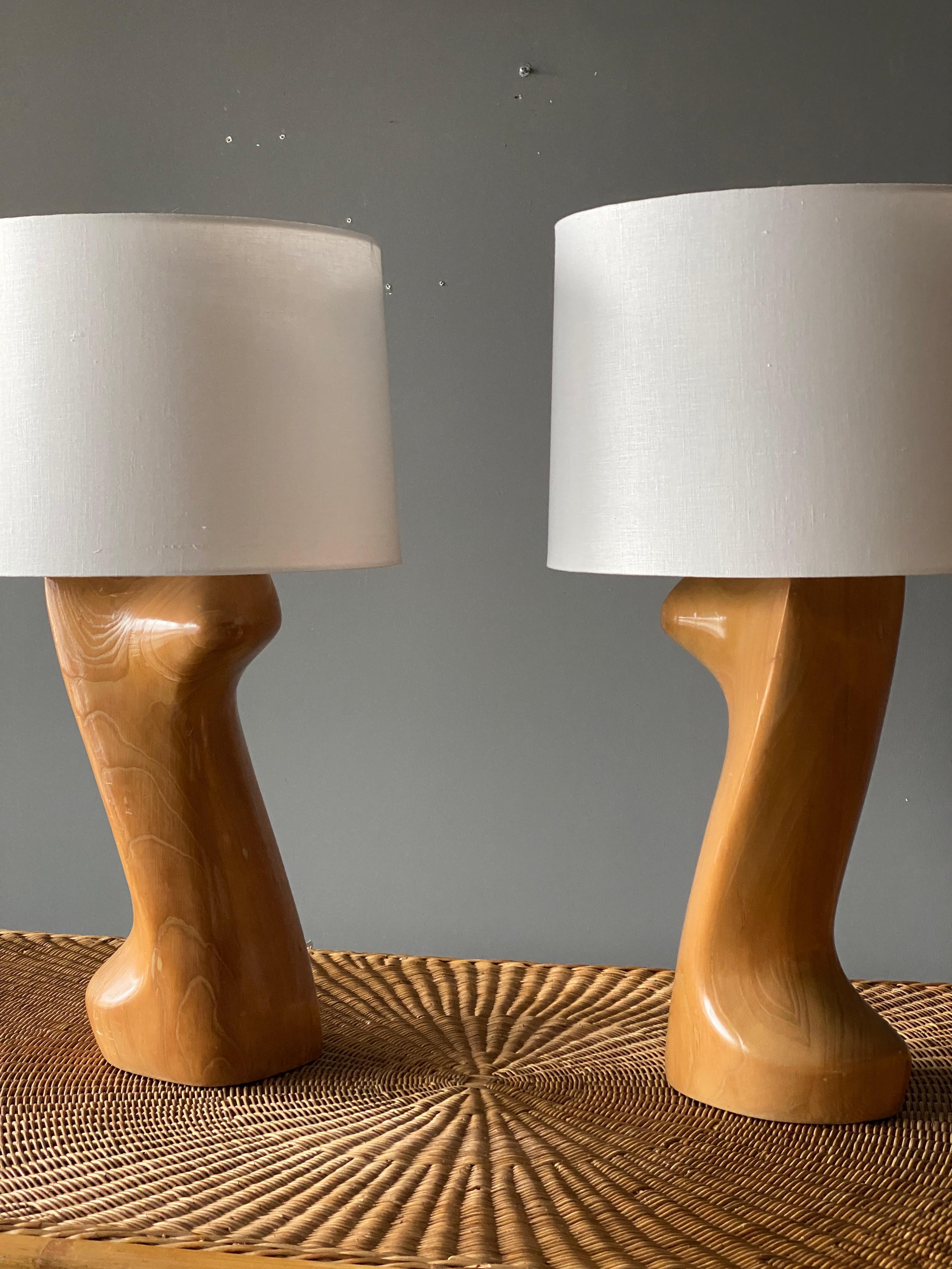 Yasha Heifetz, Organic Table Lamps, Solid Oak, Metal, Fabric, USA, 1950s In Good Condition In High Point, NC