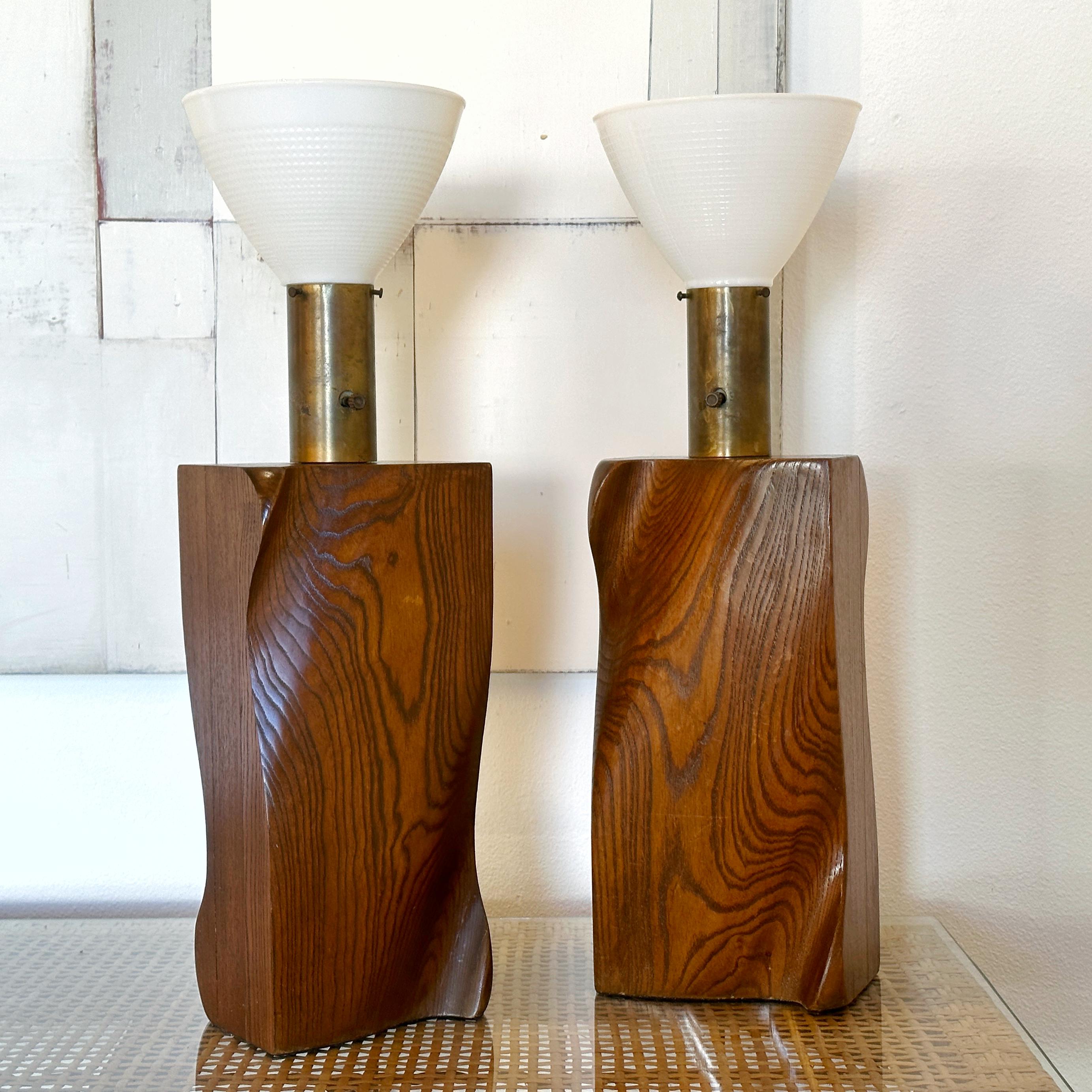 Organic Modern Yasha Heifetz Pair Sculptural Walnut Table Lamps, ca late 1940s / early 50s For Sale